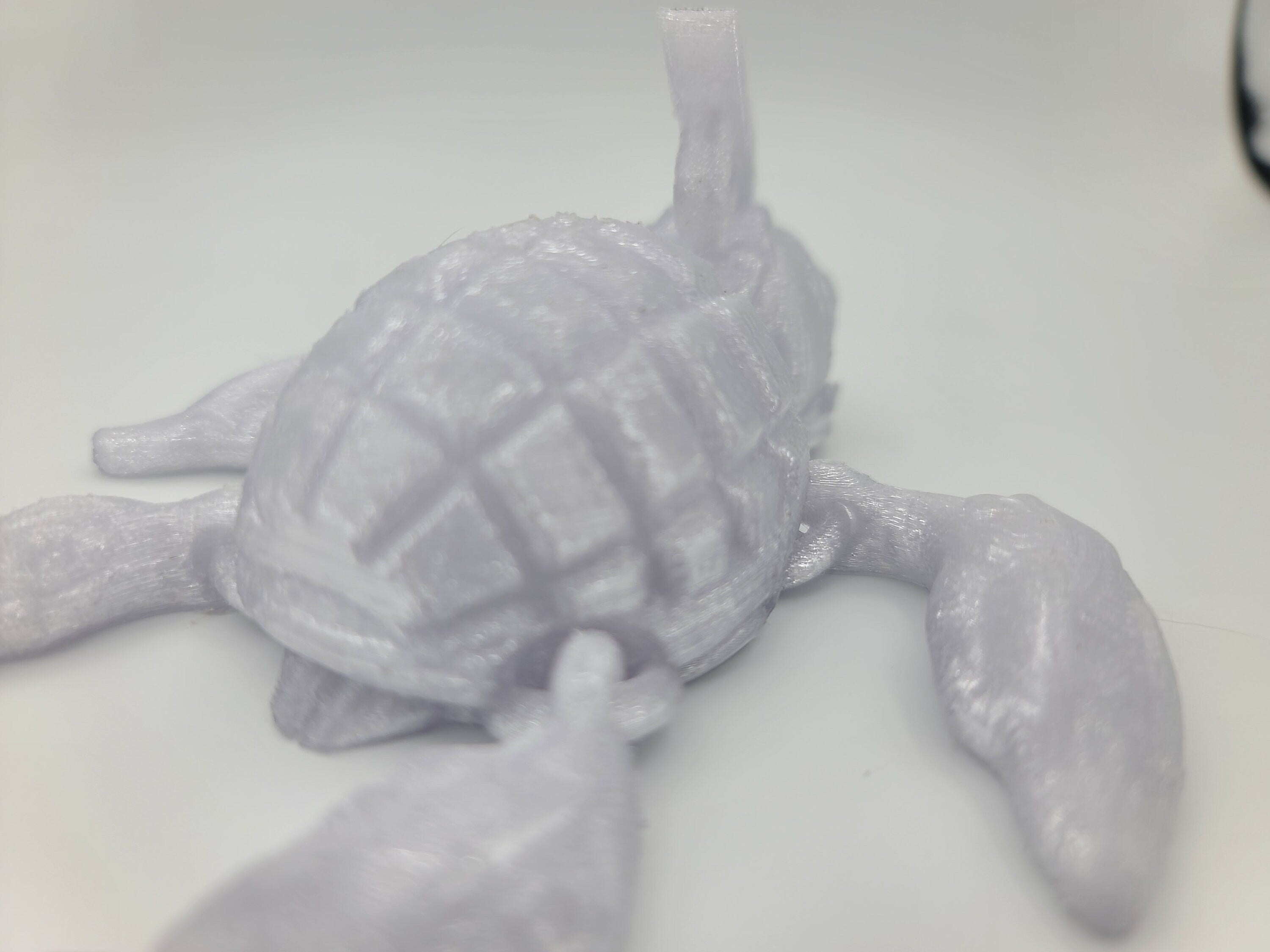 Silver shimmer turtle articulating (Grenurtle) link head. 3D printed. Flexi fidget turtle, (made) adult desk fidget toy. perfect gift