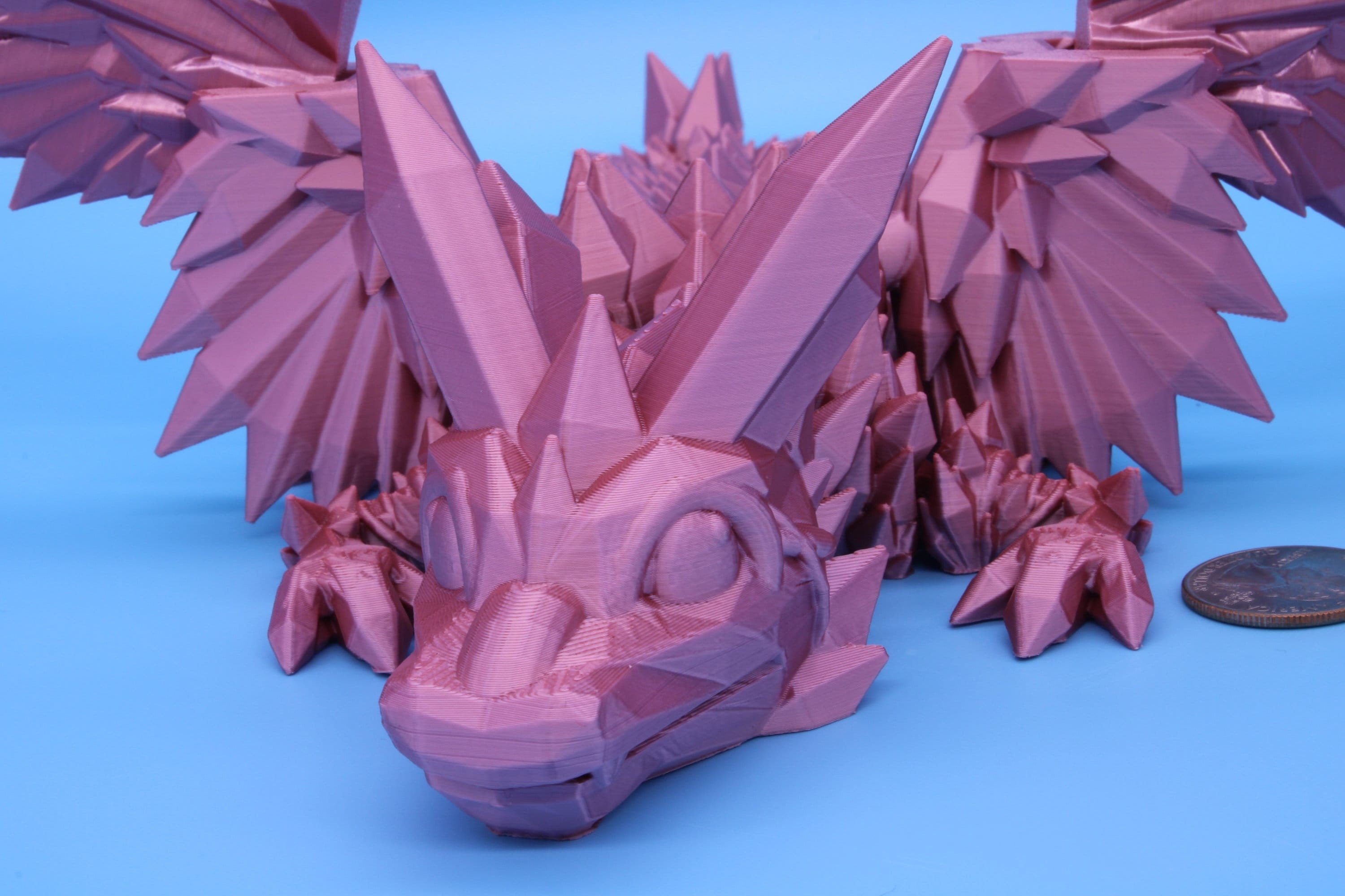 Rose Gold / Pink Baby Crystal Winged Dragon | 3D printed articulating | Fidget Toy | Flexi Toy | 11.5 in. | Stress Relief | Dragon Gift.