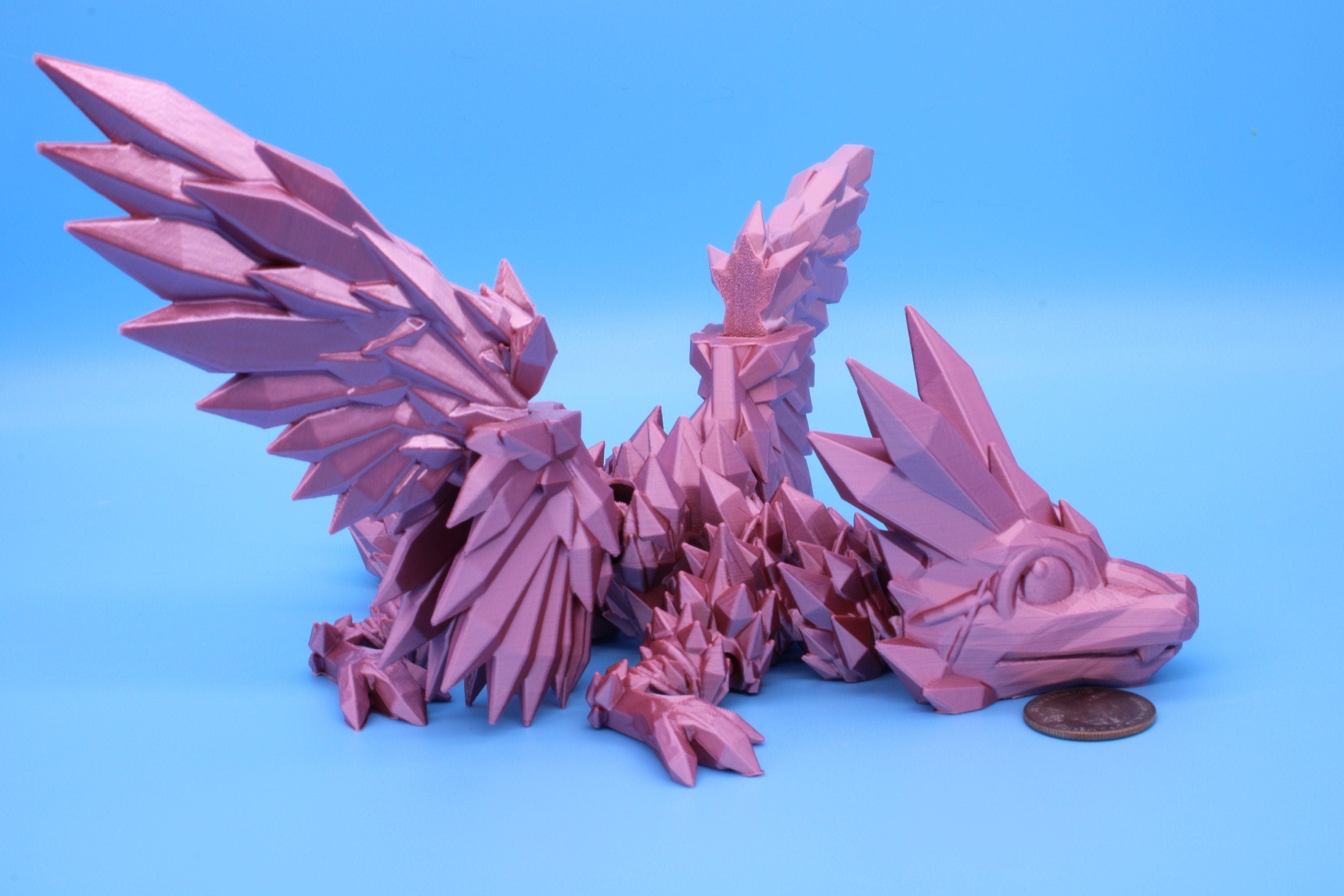 Rose Gold / Pink Baby Crystal Winged Dragon | 3D printed articulating | Fidget Toy | Flexi Toy | 11.5 in. | Stress Relief | Dragon Gift.