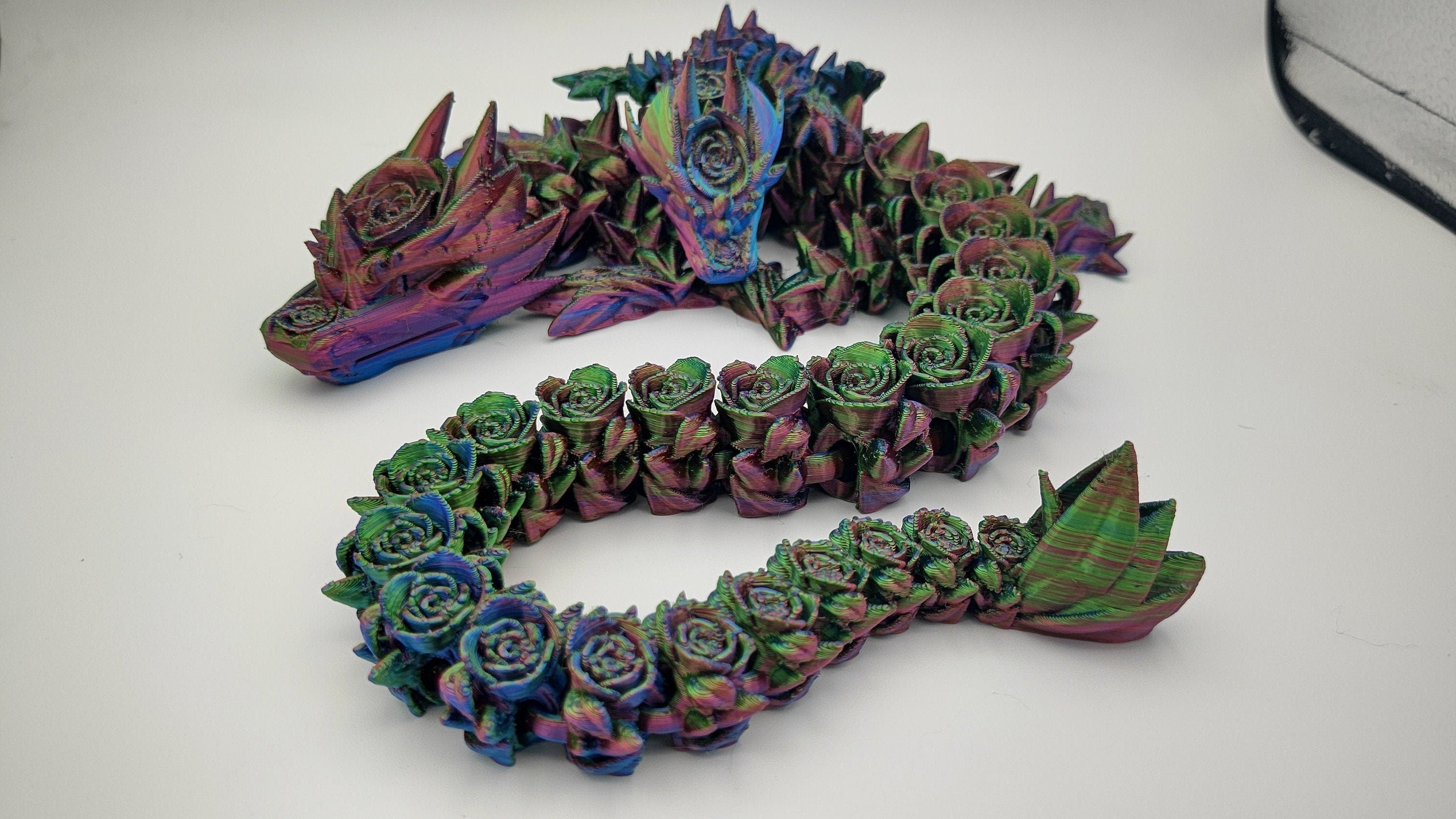 Tri Color Mom & Baby Dragon Rose 3D Printed Articulating Dragon. Fidget, Flexi, Adult, Toy Dragon, 3d Printed Desk Toys. Rose Body. Unique!