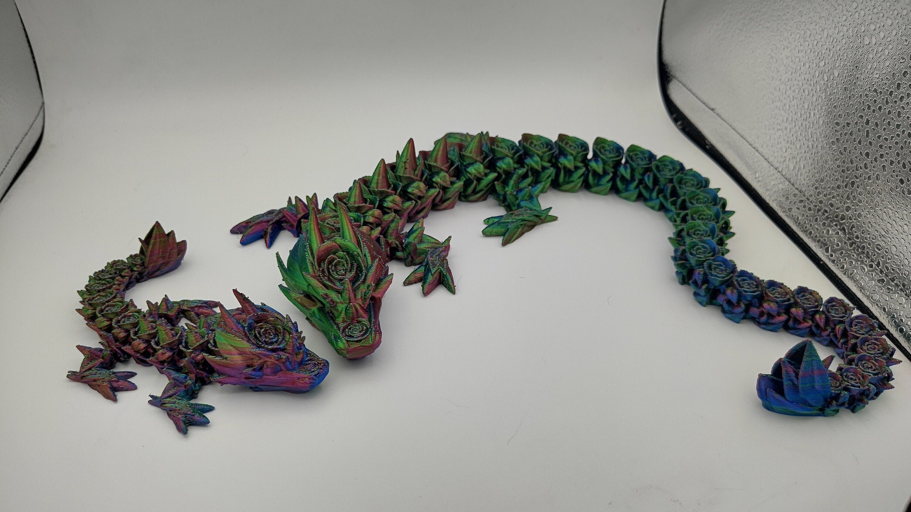 Tri Color Mom & Baby Dragon Rose 3D Printed Articulating Dragon. Fidget, Flexi, Adult, Toy Dragon, 3d Printed Desk Toys. Rose Body. Unique!