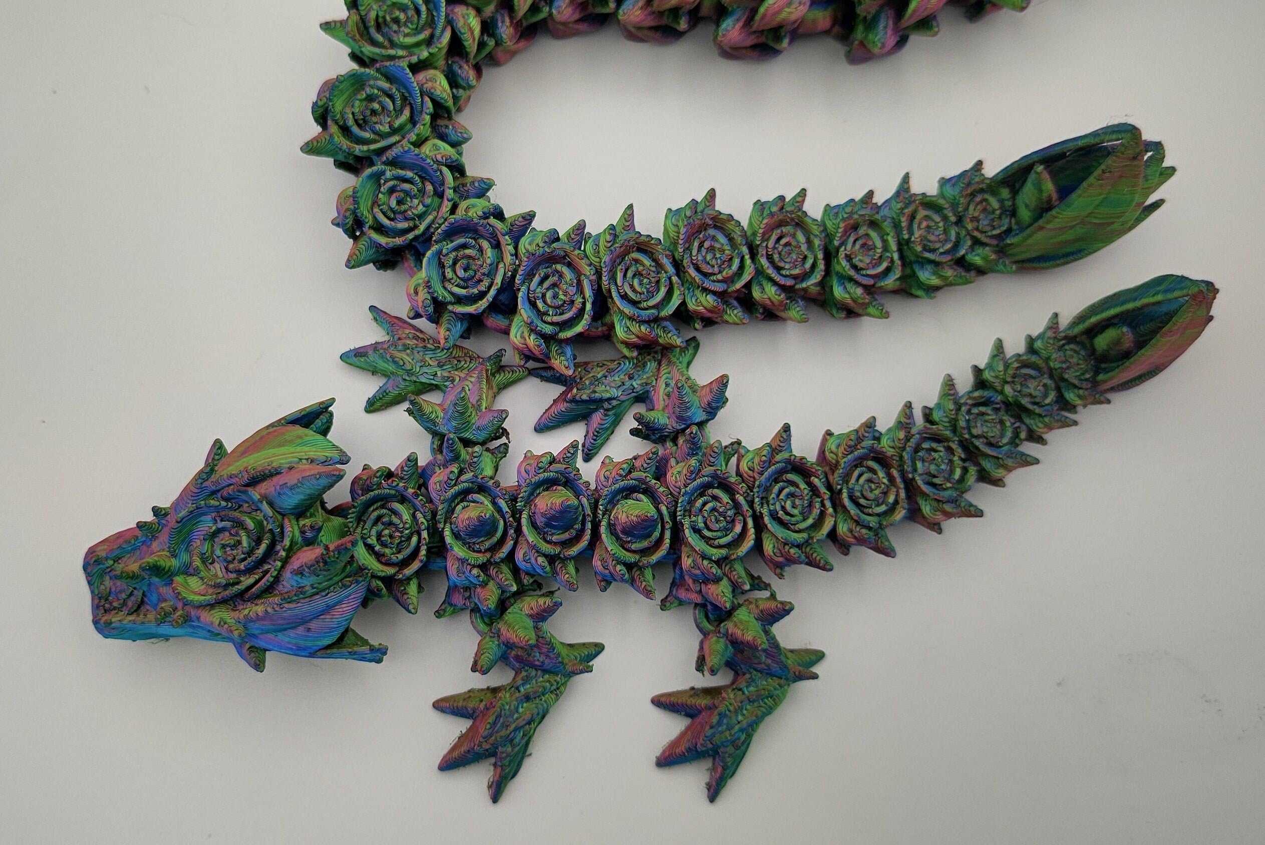 Tri Color Mom & Baby Dragon Rose 3D Printed Articulating Dragon. Fidget, Flexi, Adult, Toy Dragon, 3d Printed Desk Toys. Rose Body. Unique!