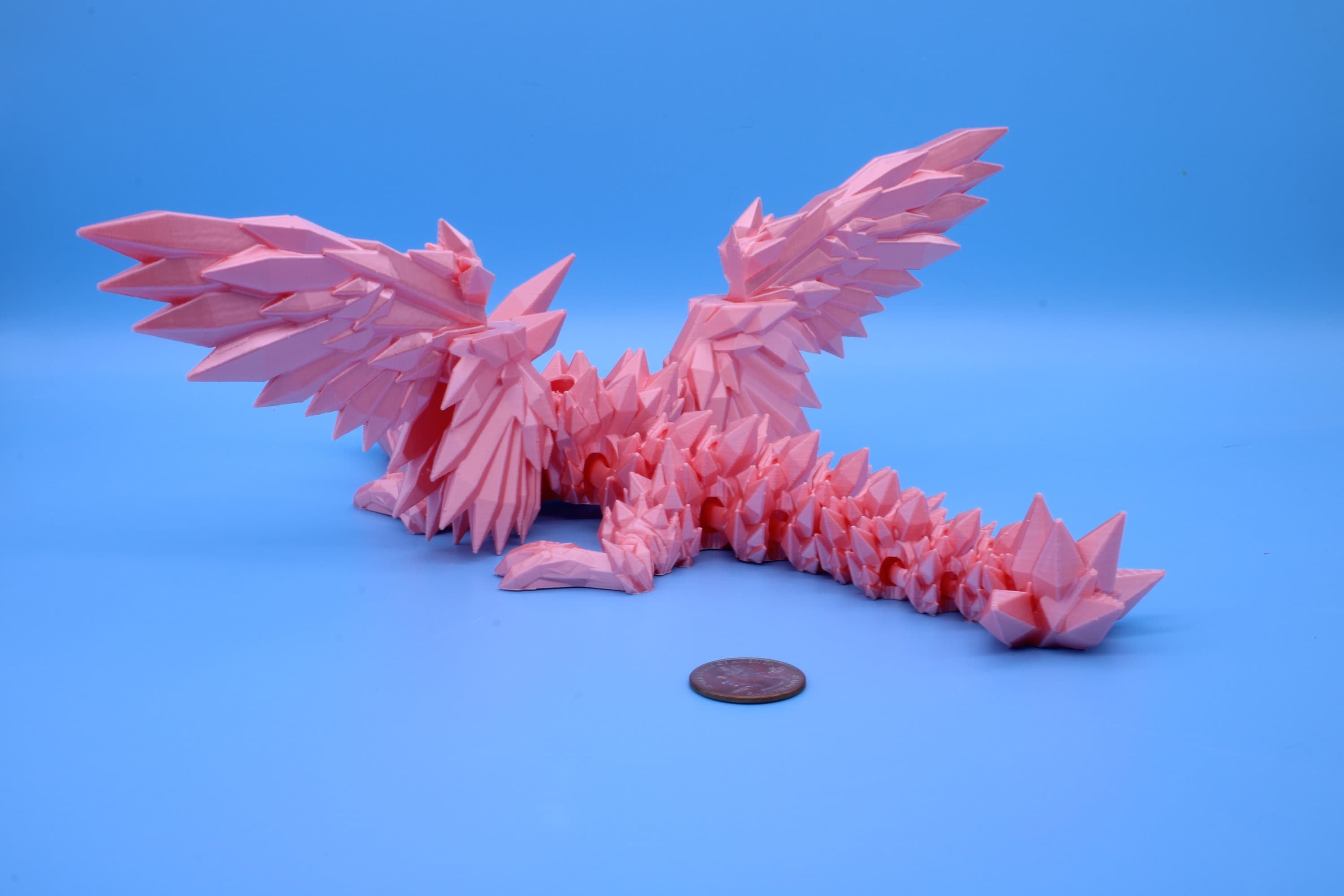 Pink Baby Crystal Winged Dragon | 3D printed articulating | Fidget Toy | Flexi Toy | 11.5 in. | Stress Relief | Dragon Gift.
