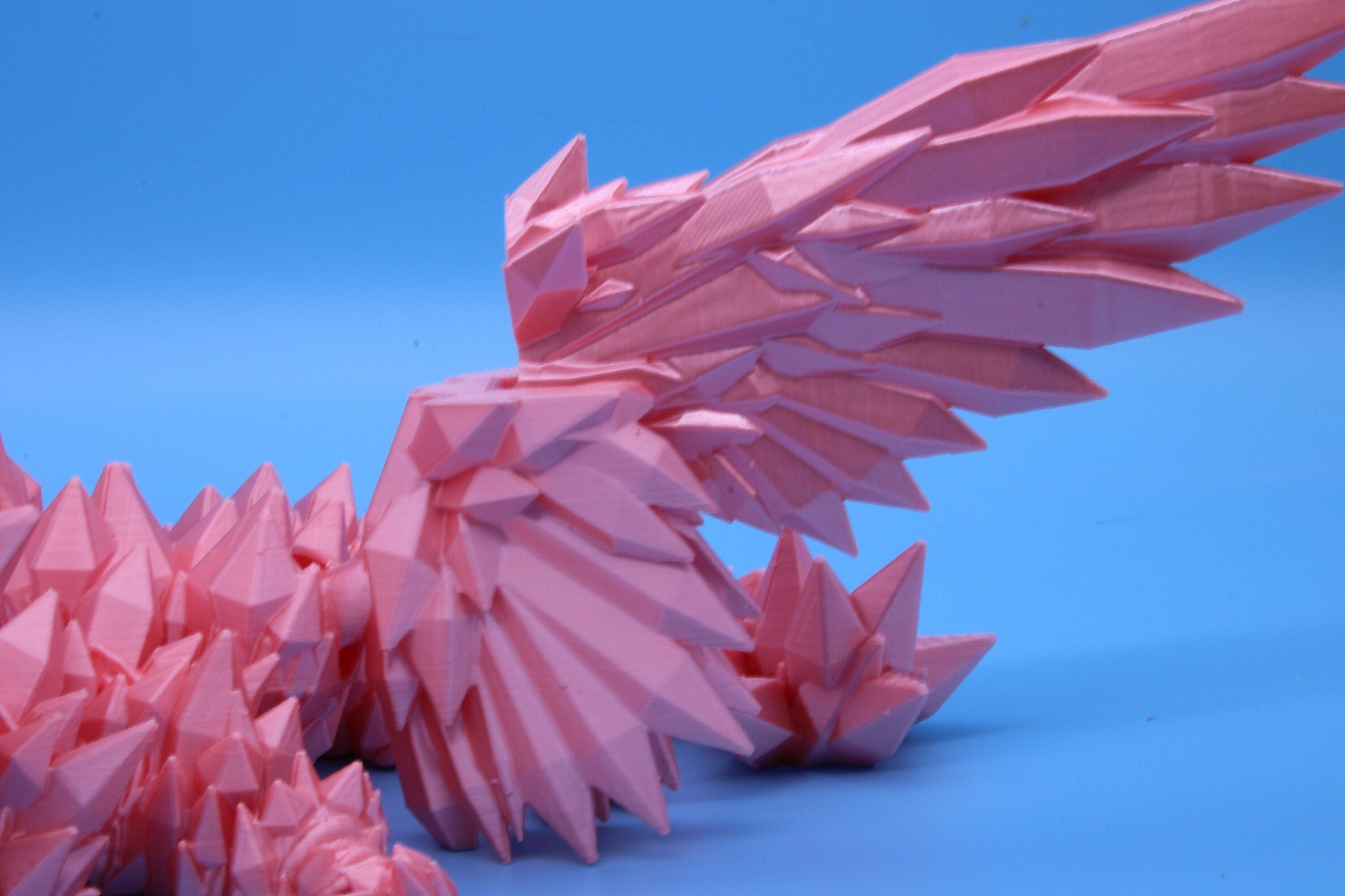 Pink Baby Crystal Winged Dragon | 3D printed articulating | Fidget Toy | Flexi Toy | 11.5 in. | Stress Relief | Dragon Gift.