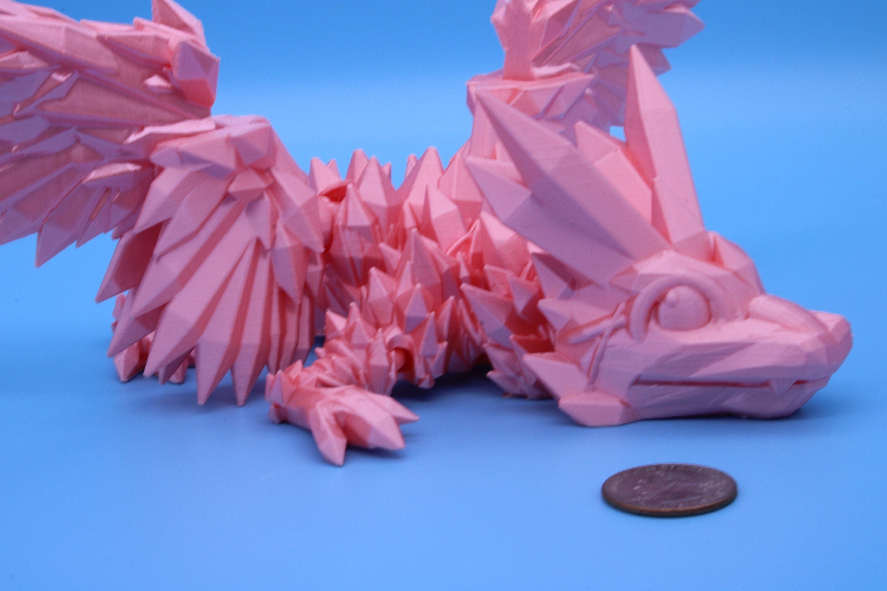 Pink Baby Crystal Winged Dragon | 3D printed articulating | Fidget Toy | Flexi Toy | 11.5 in. | Stress Relief | Dragon Gift.