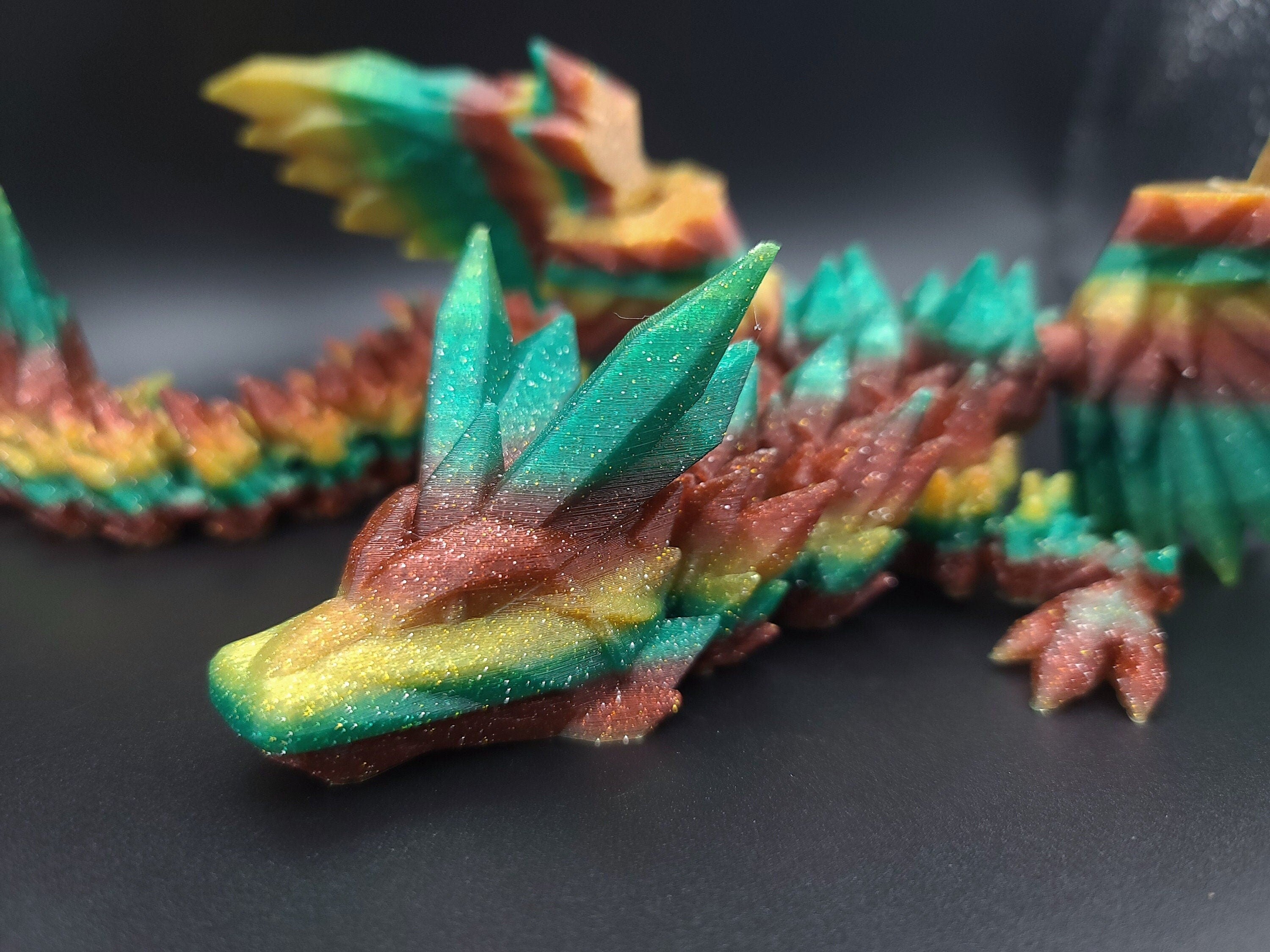 Rainbow Sparkle Crystal Winged Dragon. Crystal Wing Dragon 3D printed articulating dragon. flexi Toy, 18 in. Stress Relief, Gift.
