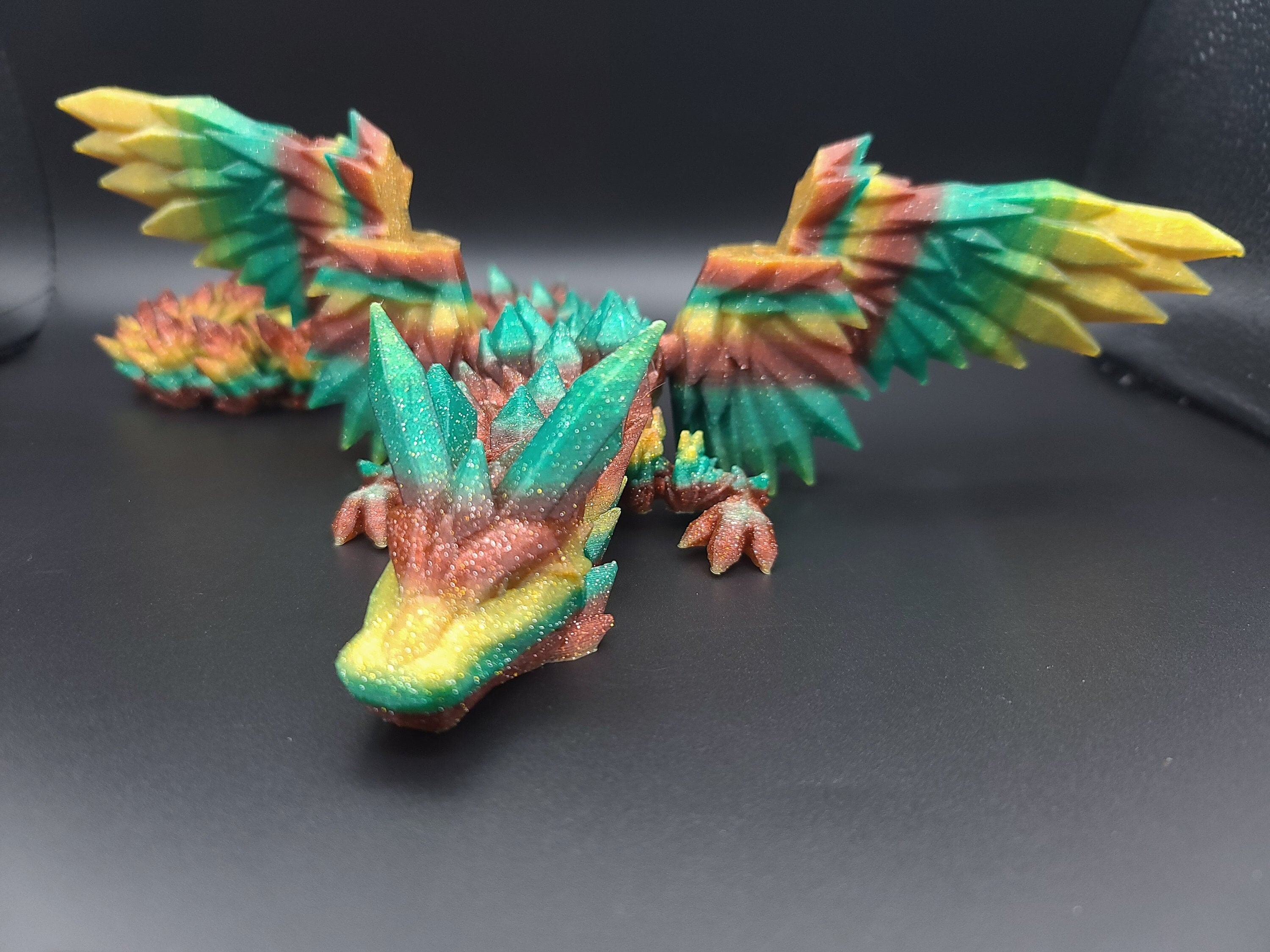 Rainbow Sparkle Crystal Winged Dragon. Crystal Wing Dragon 3D printed articulating dragon. flexi Toy, 18 in. Stress Relief, Gift.