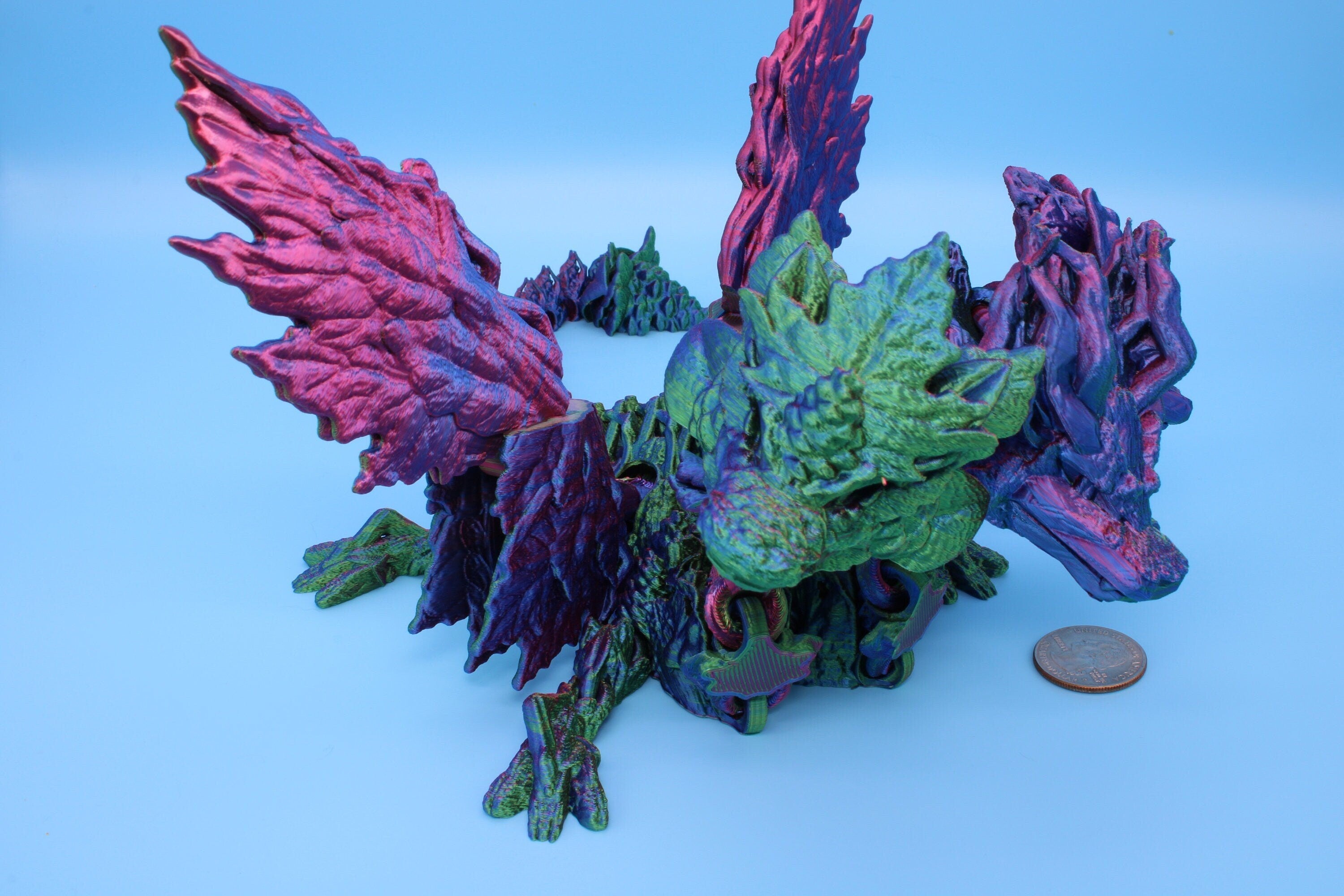 Tri-Forest Dragon | Multi Colored | Three Headed Dragon | 3D printed | Articulating Dragon | Fidget Toy | Flexi Toy | Stress Relief | Stim.