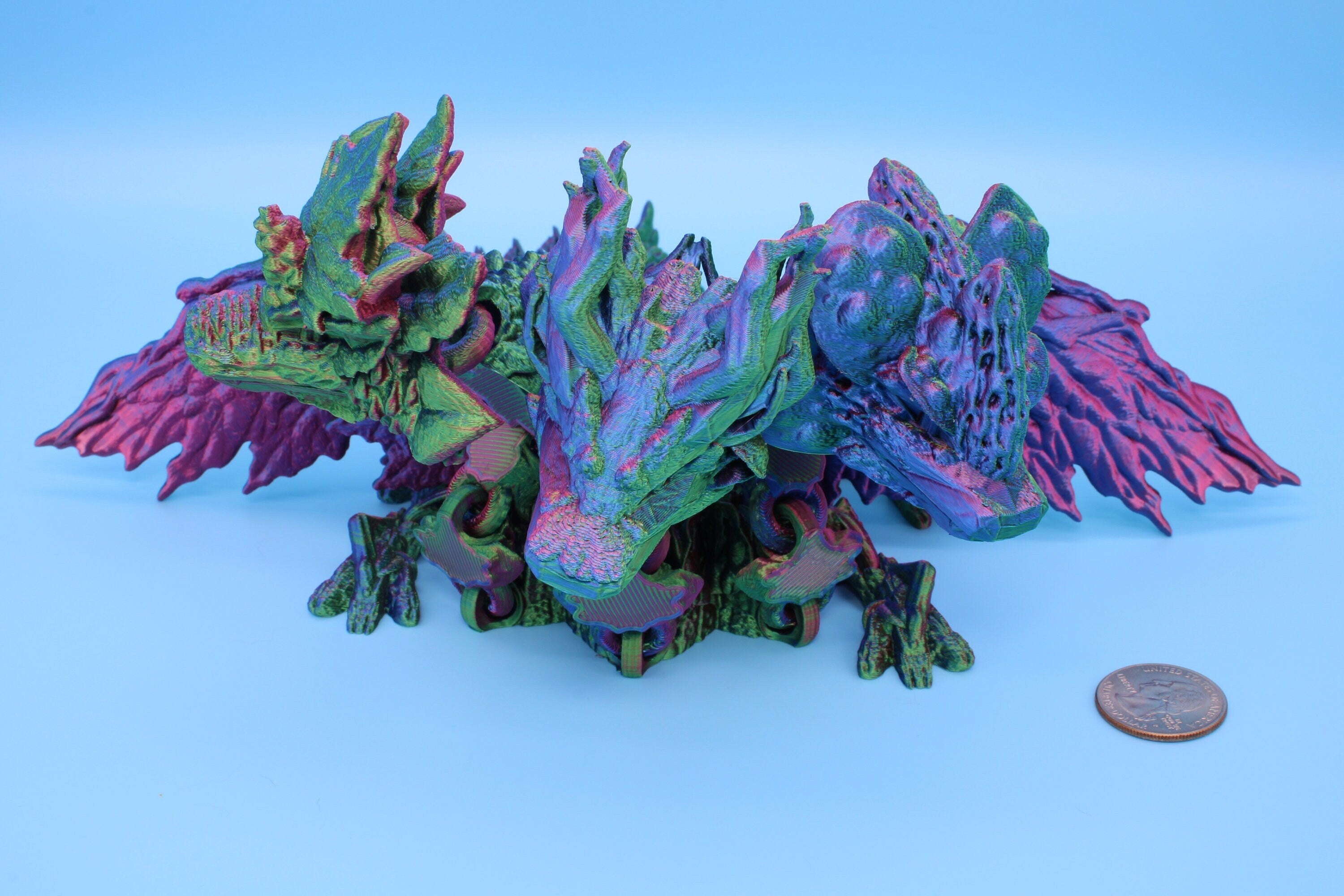 Tri-Forest Dragon | Multi Colored | Three Headed Dragon | 3D printed | Articulating Dragon | Fidget Toy | Flexi Toy | Stress Relief | Stim.