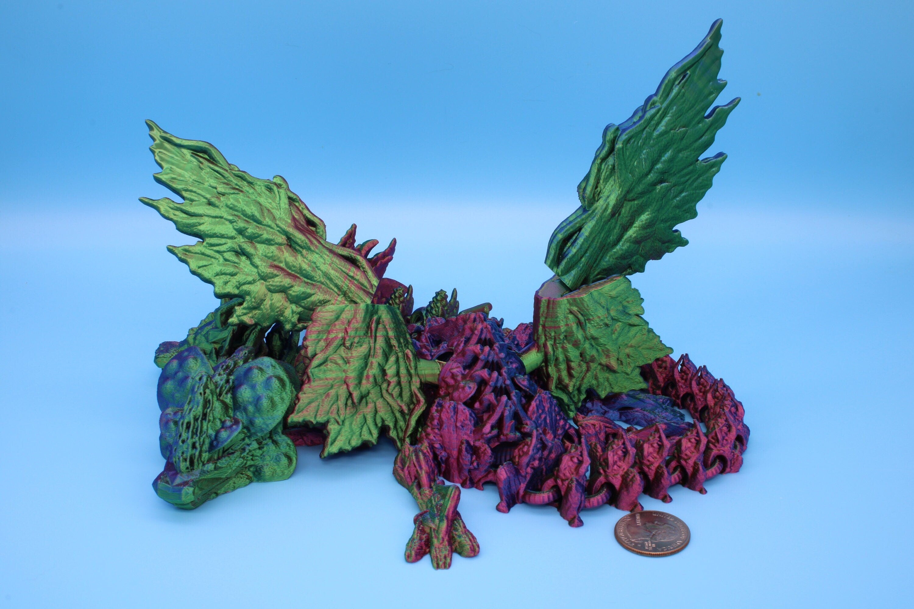 Tri-Forest Dragon | Multi Colored | Three Headed Dragon | 3D printed | Articulating Dragon | Fidget Toy | Flexi Toy | Stress Relief | Stim.