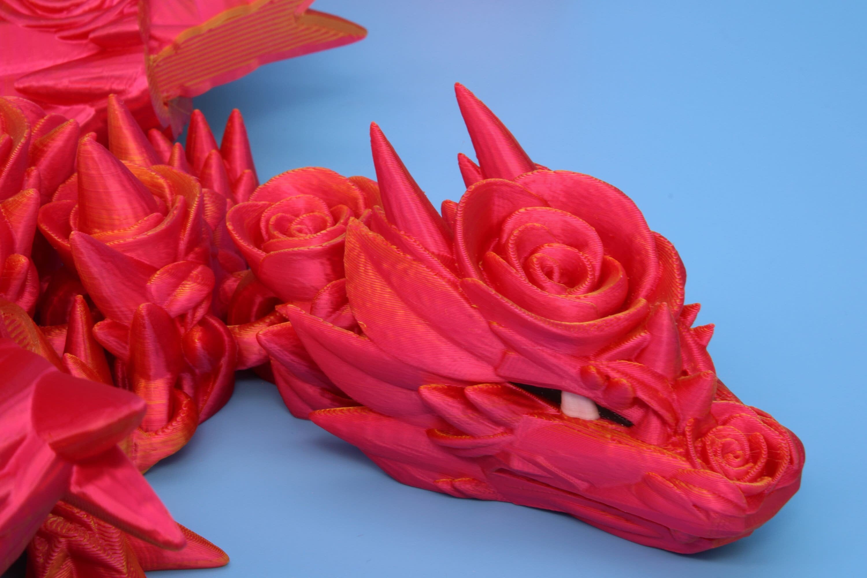 Pink & Gold Rose Wing Articulating Dragon | 3D Printed Fidget | Flexi Toy | Adult Fidget Toy | Sensory Desk Toy | 19 in. | Valentines Day