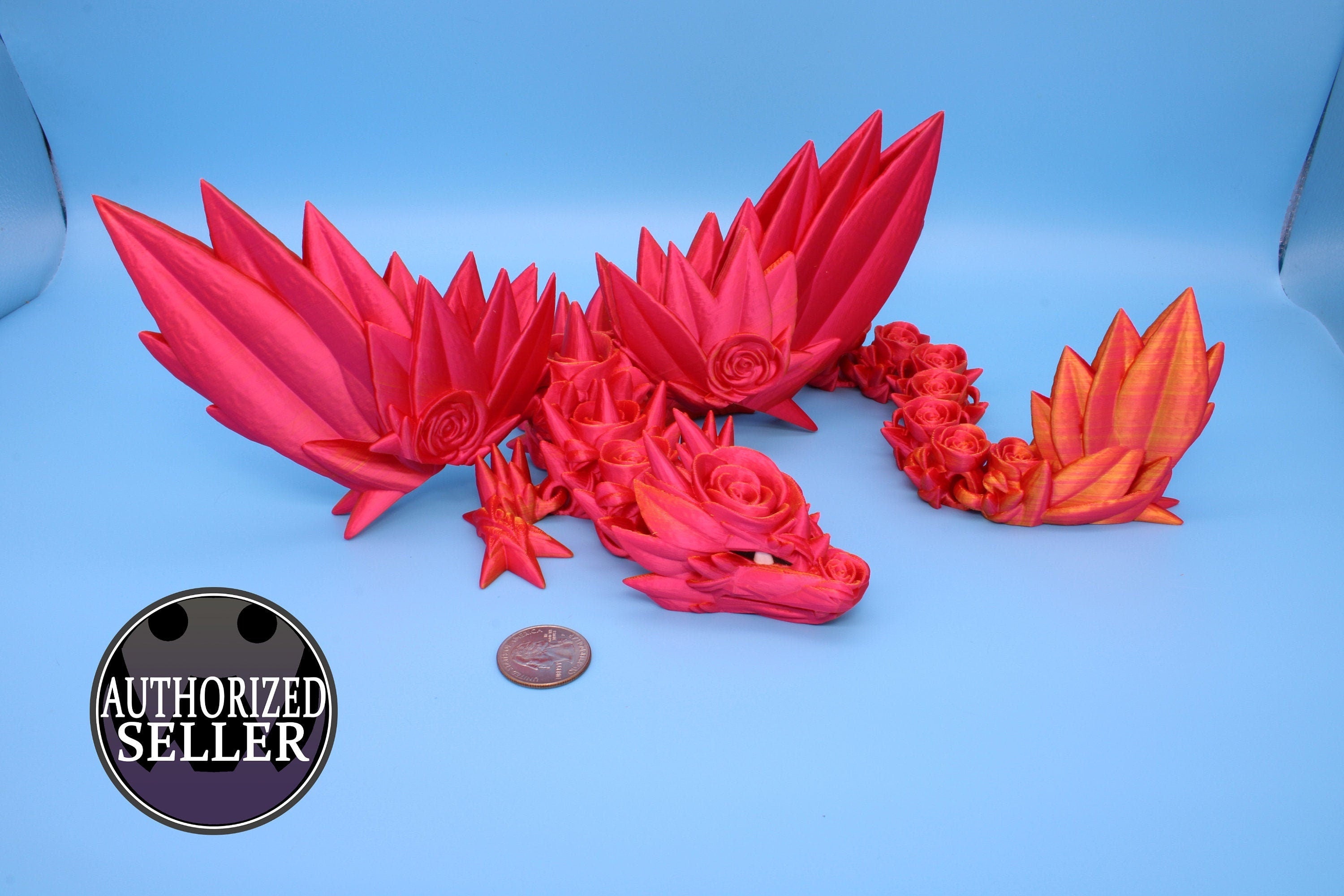 Pink & Gold Rose Wing Articulating Dragon | 3D Printed Fidget | Flexi Toy | Adult Fidget Toy | Sensory Desk Toy | 19 in. | Valentines Day