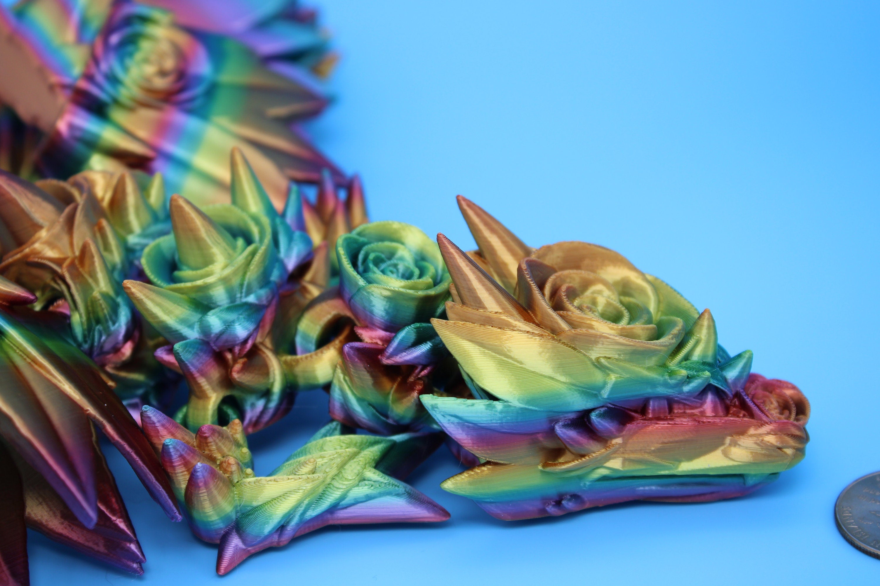 Rose Wing Dragon- Rainbow | Articulating Dragon | 3D Printed Fidget | 19 in.
