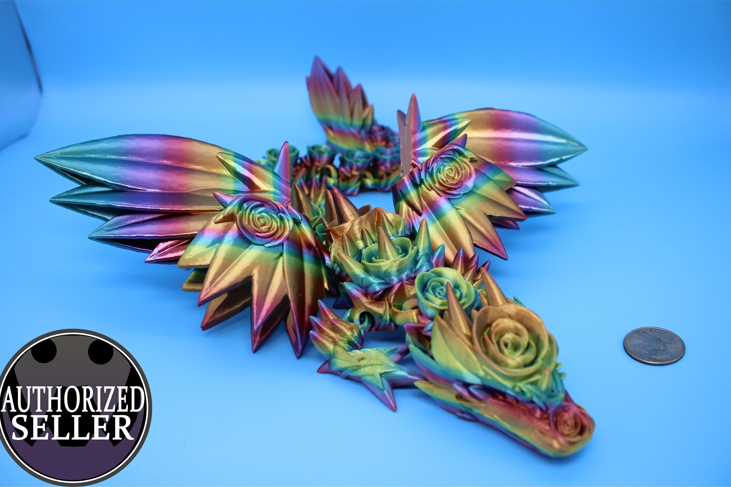 Rose Wing Dragon- Rainbow | Articulating Dragon | 3D Printed Fidget | 19 in.