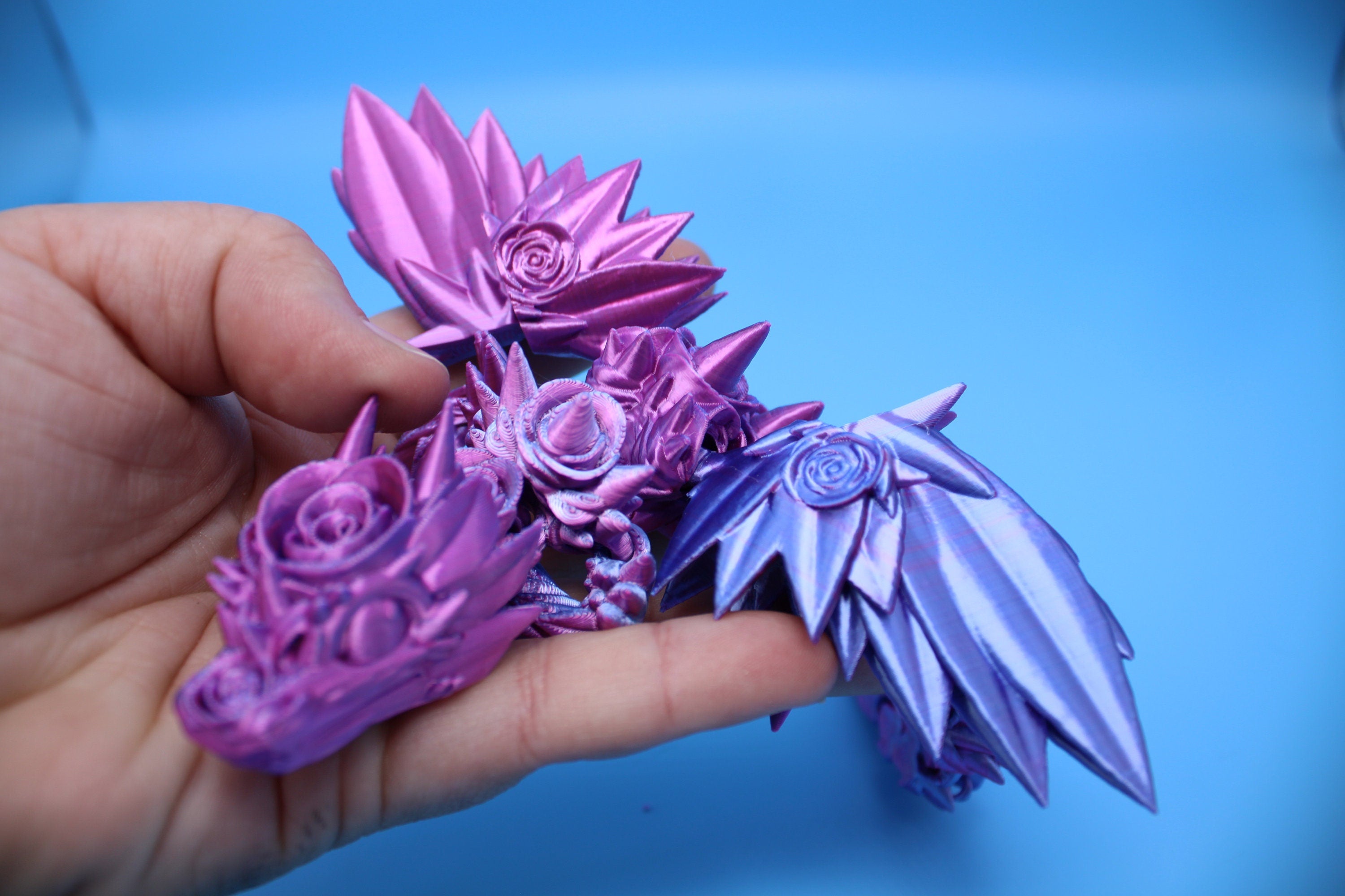 Baby Rose Wing Dragon | Blue / Pink | 3D Printed | Fidget | Flexi Toy 8.5 in. | Stress Relief Gift