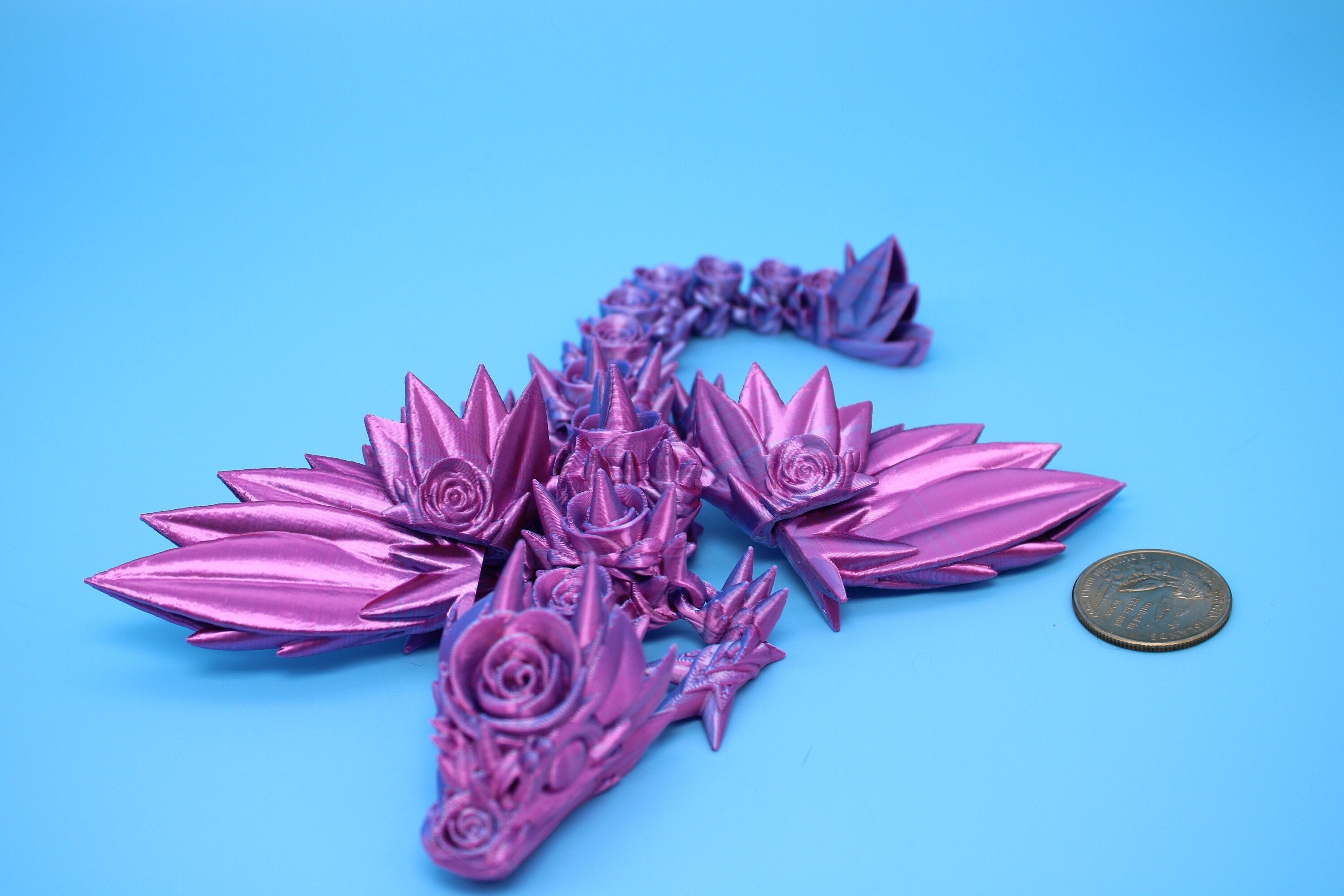 Baby Rose Wing Dragon | Blue / Pink | 3D Printed | Fidget | Flexi Toy 8.5 in. | Stress Relief Gift