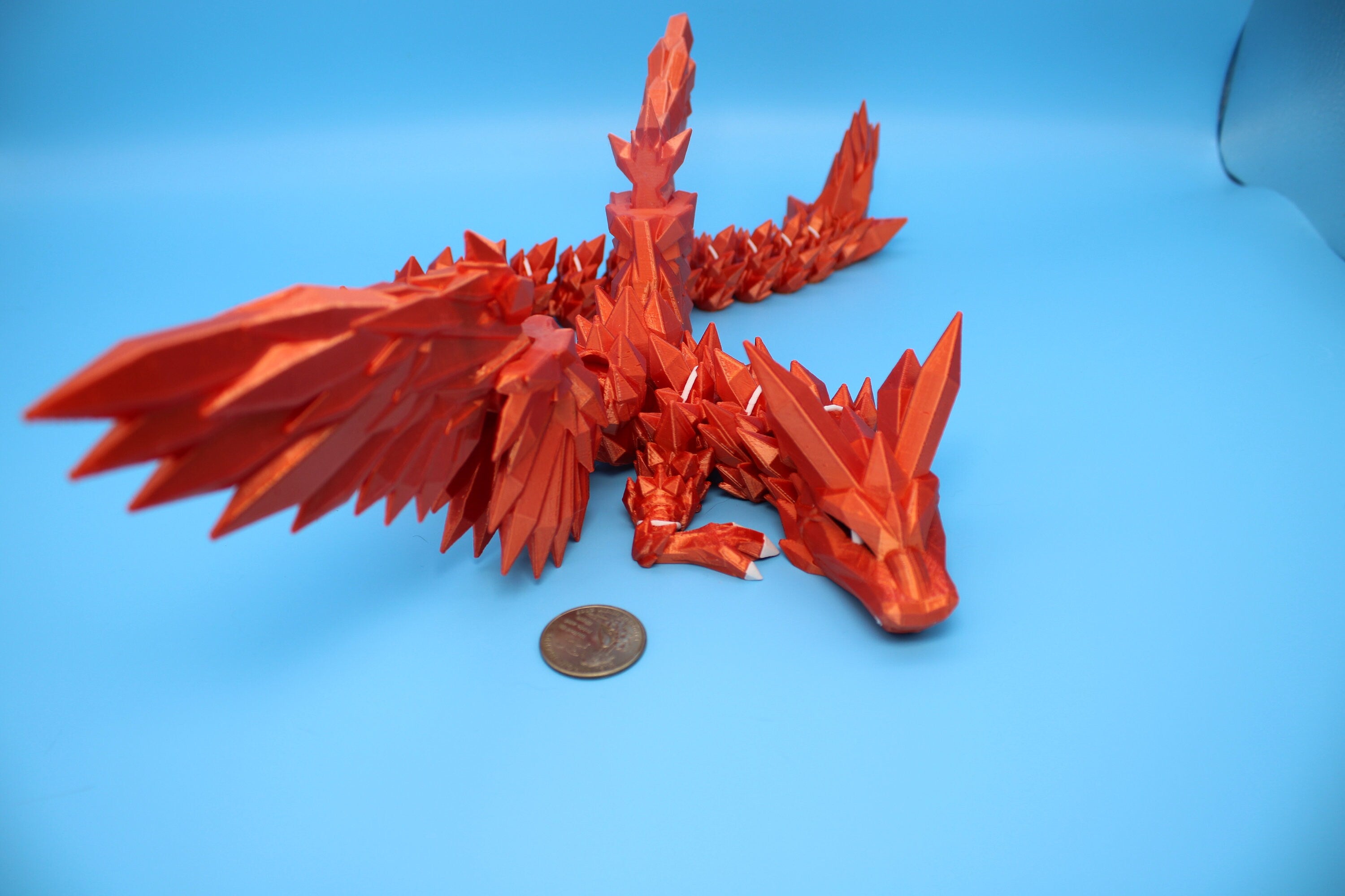 Crystal Wing Dragon | Orange 100% 3D printed | Crystal Wing | 3D Printed | Articulating Dragon | Flexi Toy | Sensory Toy | Gift.