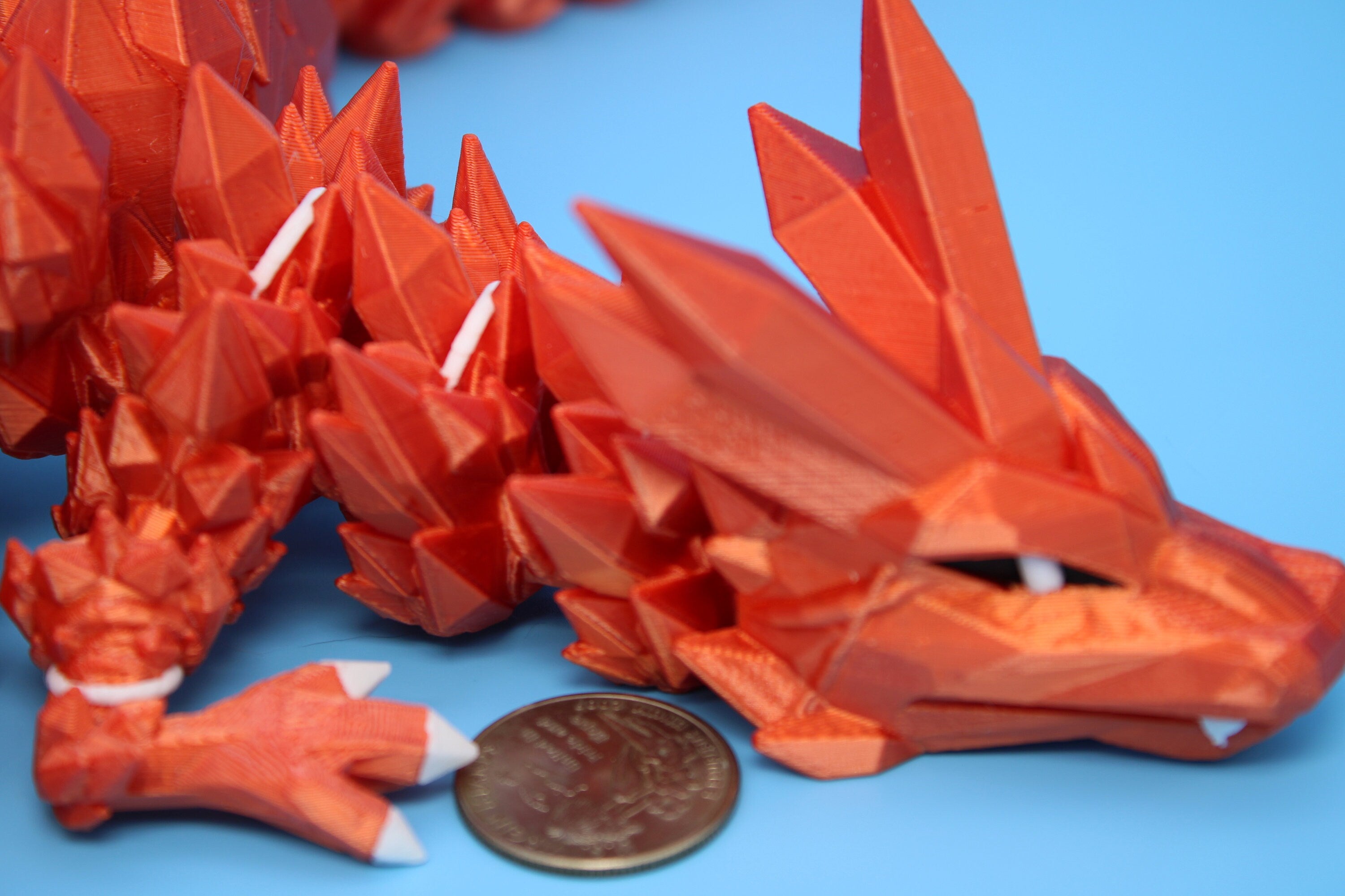 Crystal Wing Dragon | Orange 100% 3D printed | Crystal Wing | 3D Printed | Articulating Dragon | Flexi Toy | Sensory Toy | Gift.