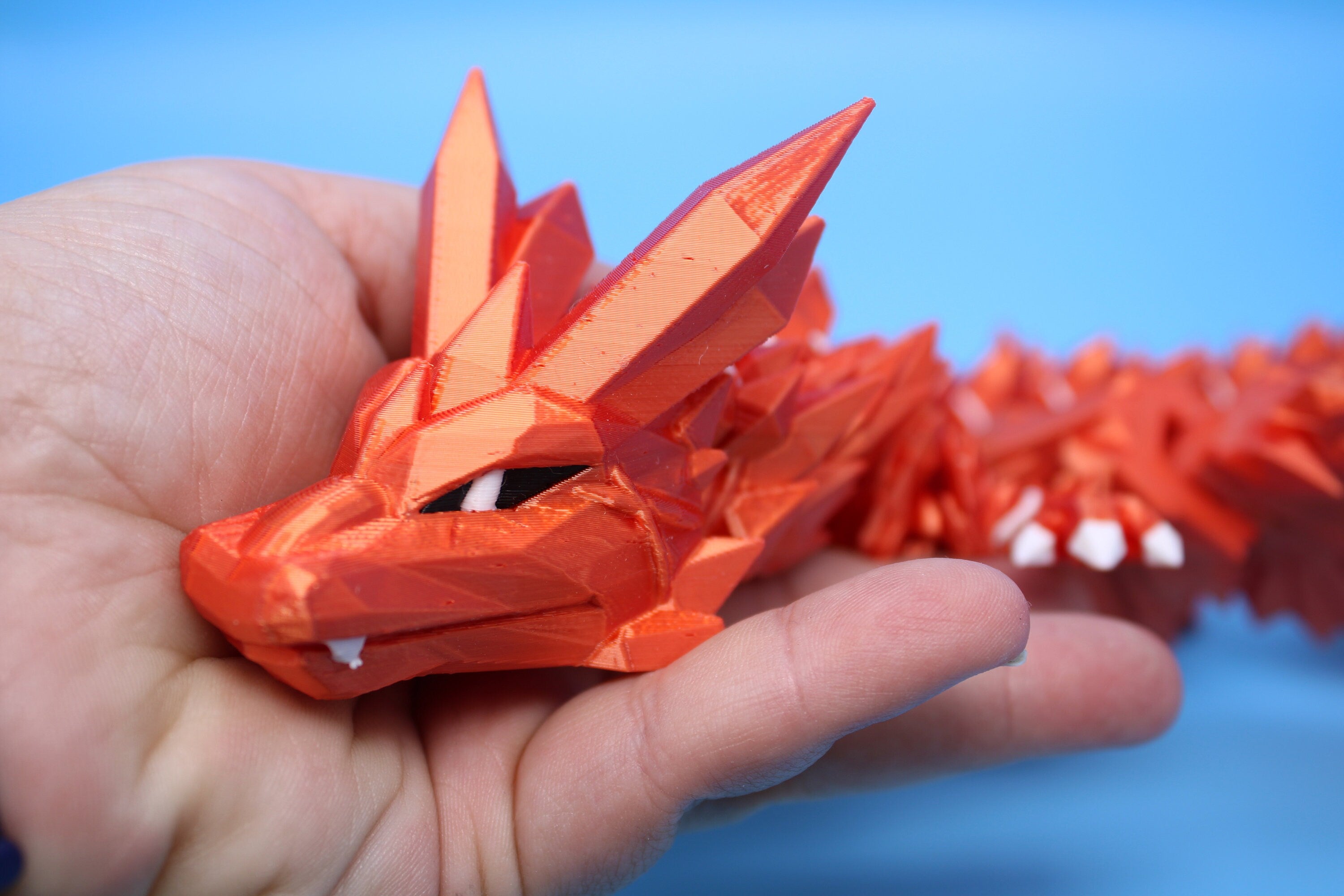 Crystal Wing Dragon | Orange 100% 3D printed | Crystal Wing | 3D Printed | Articulating Dragon | Flexi Toy | Sensory Toy | Gift.