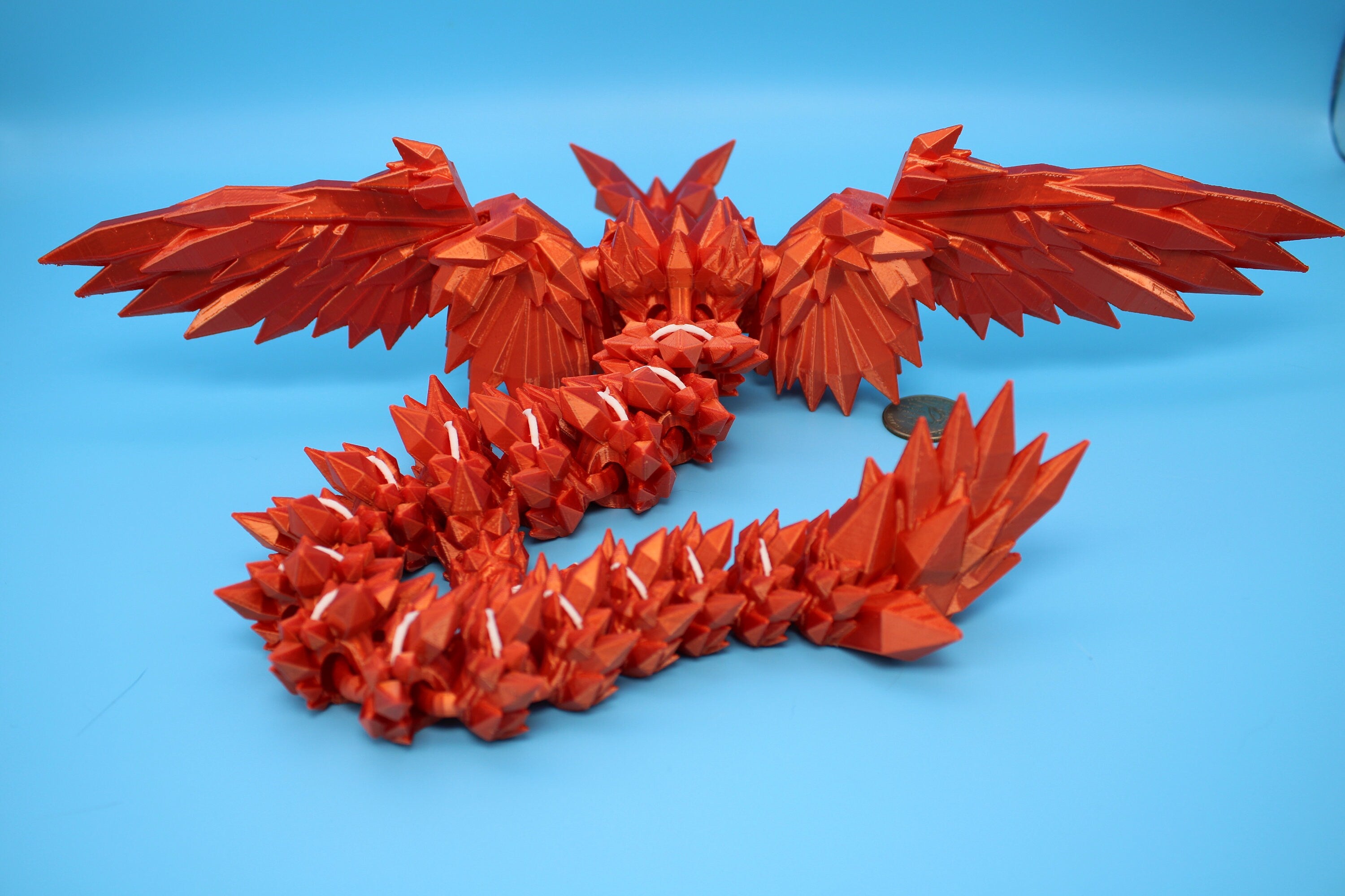 Crystal Wing Dragon | Orange 100% 3D printed | Crystal Wing | 3D Printed | Articulating Dragon | Flexi Toy | Sensory Toy | Gift.