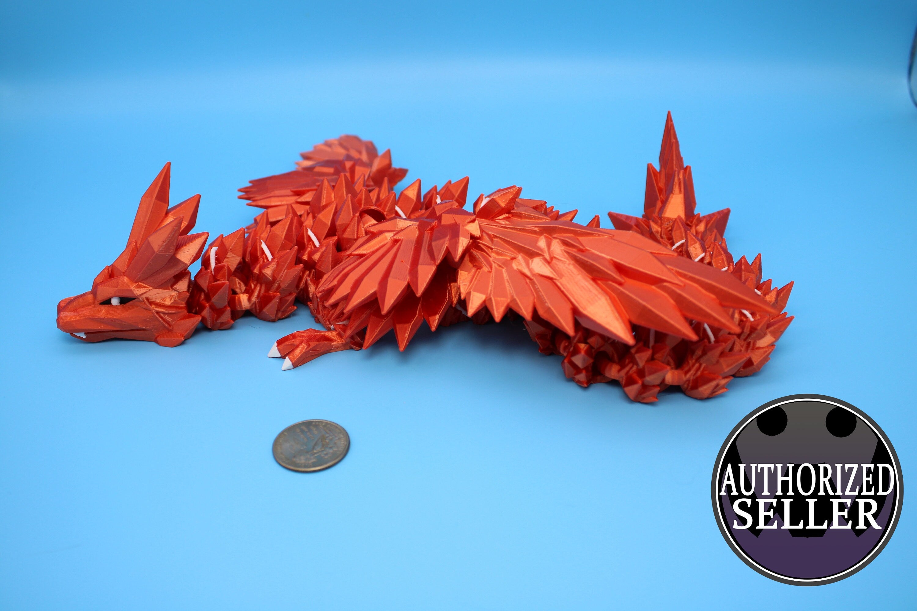 Crystal Wing Dragon | Orange 100% 3D printed | Crystal Wing | 3D Printed | Articulating Dragon | Flexi Toy | Sensory Toy | Gift.