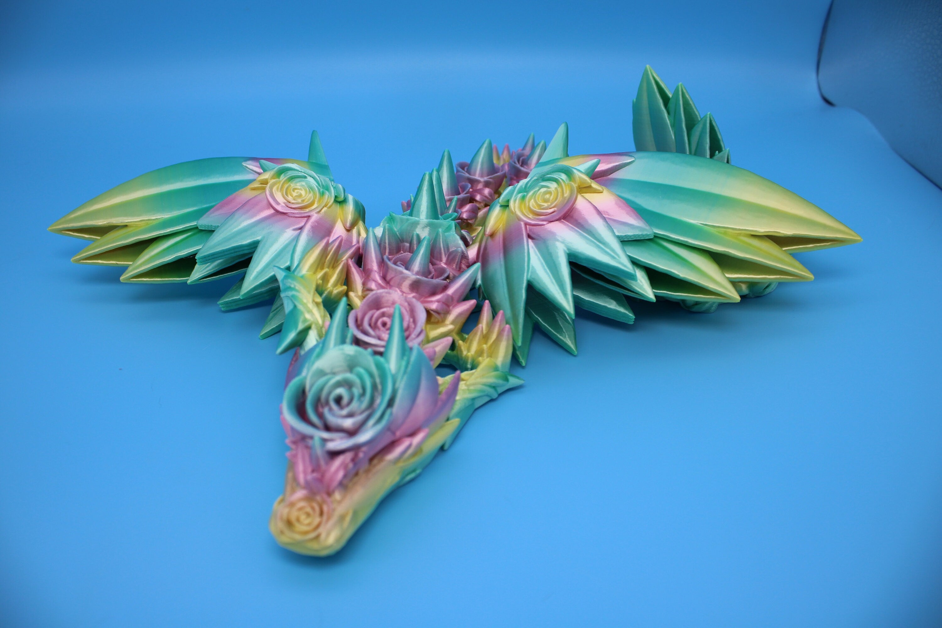 Rose Wing Dragon- Rainbow | Articulating Dragon | 3D Printed Fidget | 19 in.