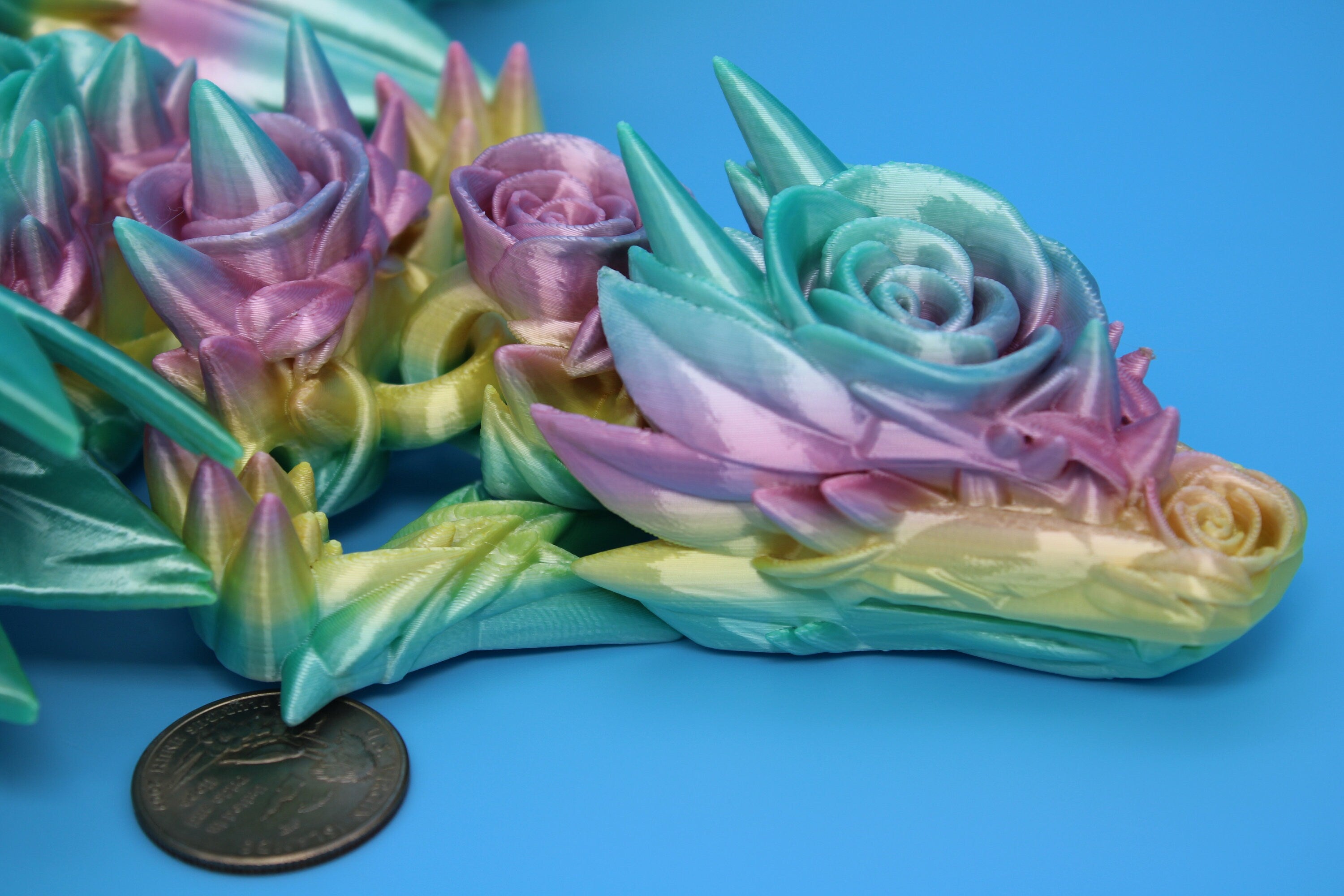 Rose Wing Dragon- Rainbow | Articulating Dragon | 3D Printed Fidget | 19 in.