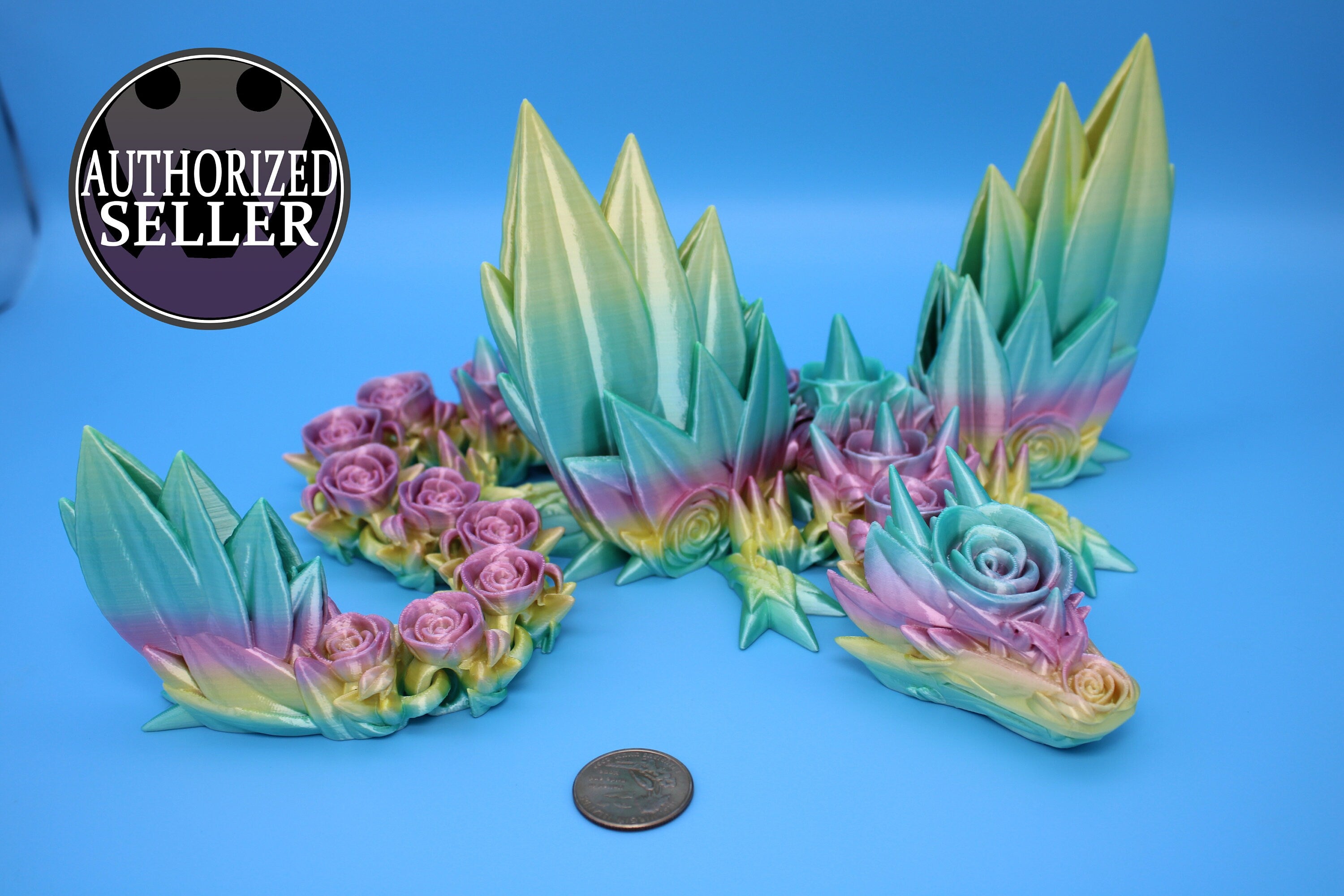 Rose Wing Dragon- Rainbow | Articulating Dragon | 3D Printed Fidget | 19 in.