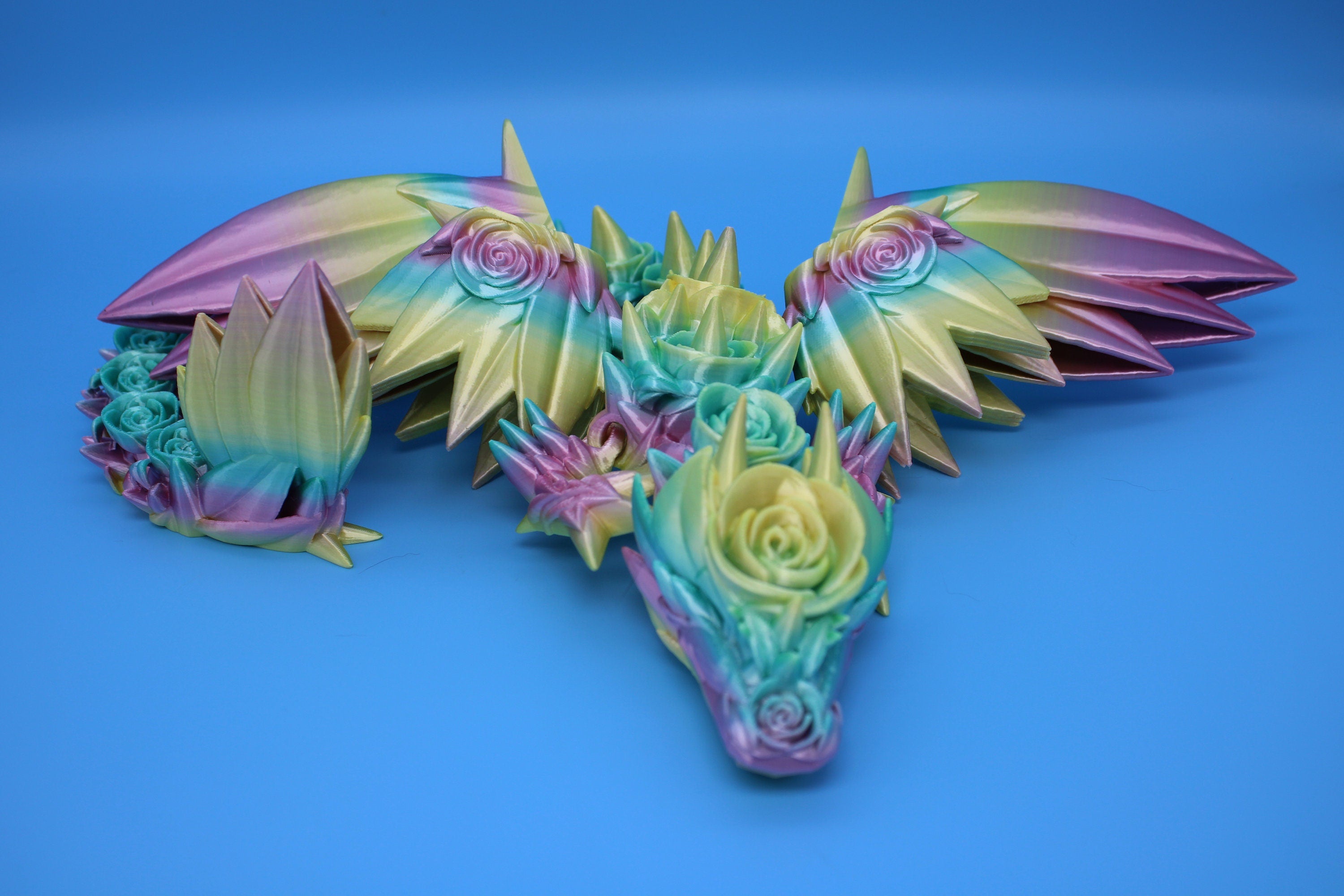 Rose Wing Dragon- Rainbow | Flawed | Articulating Dragon | 3D Printed Fidget | 19 in.