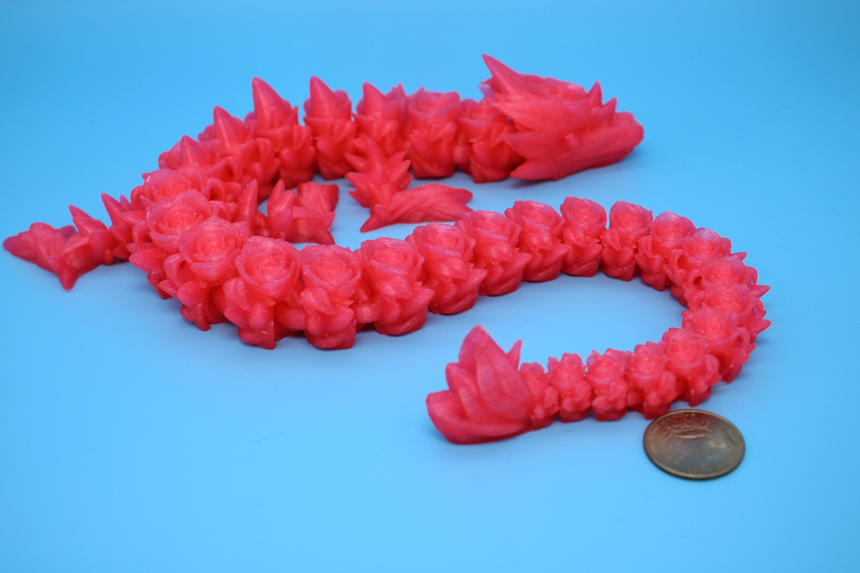 Rose Dragon | 3D Printed Fidget | Flexi Toy | Adult Fidget Toy | Sensory Toy Dragon | 3d Printed Art / Toys. 21 in.