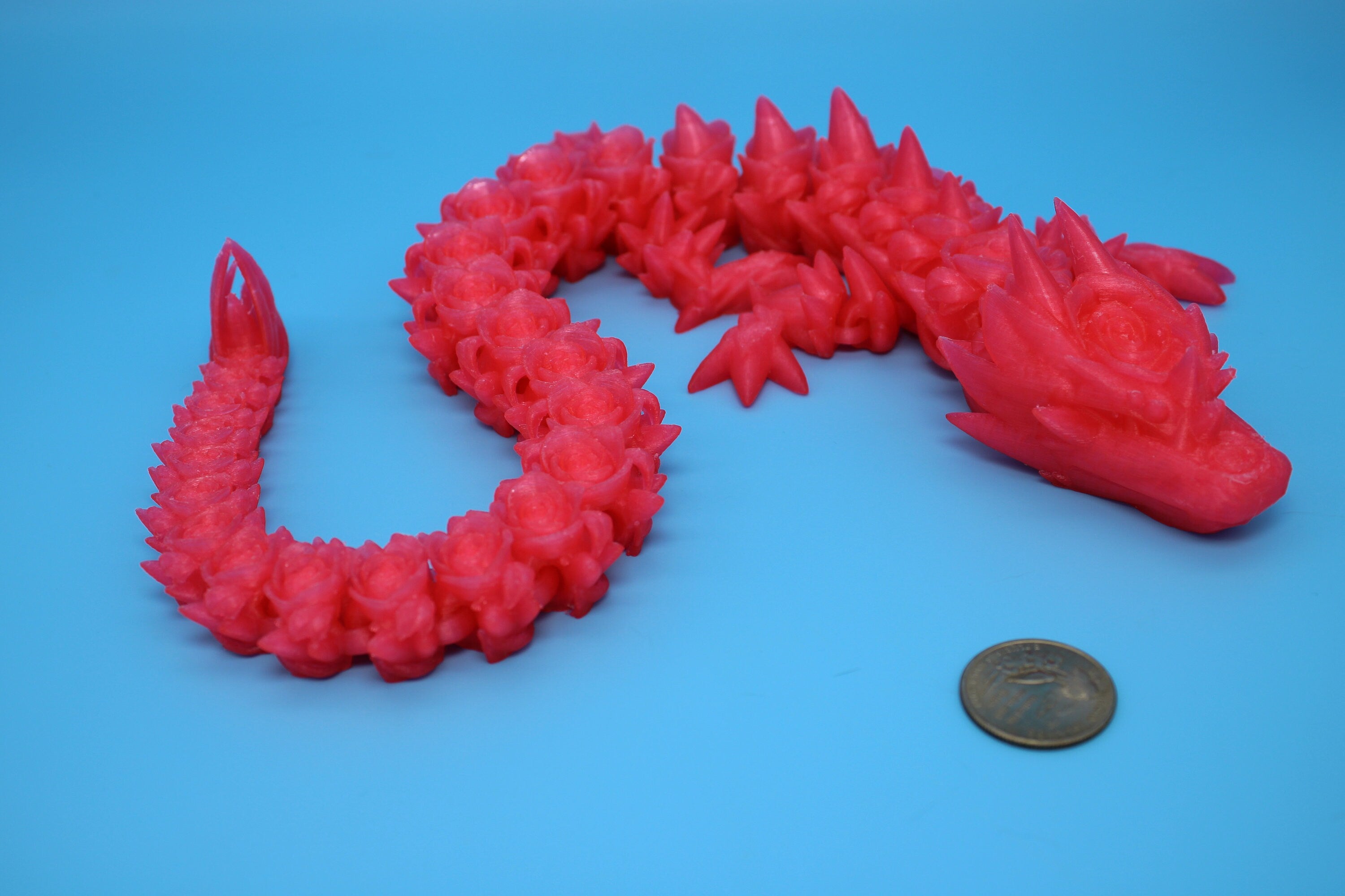 Rose Dragon | 3D Printed Fidget | Flexi Toy | Adult Fidget Toy | Sensory Toy Dragon | 3d Printed Art / Toys. 21 in.