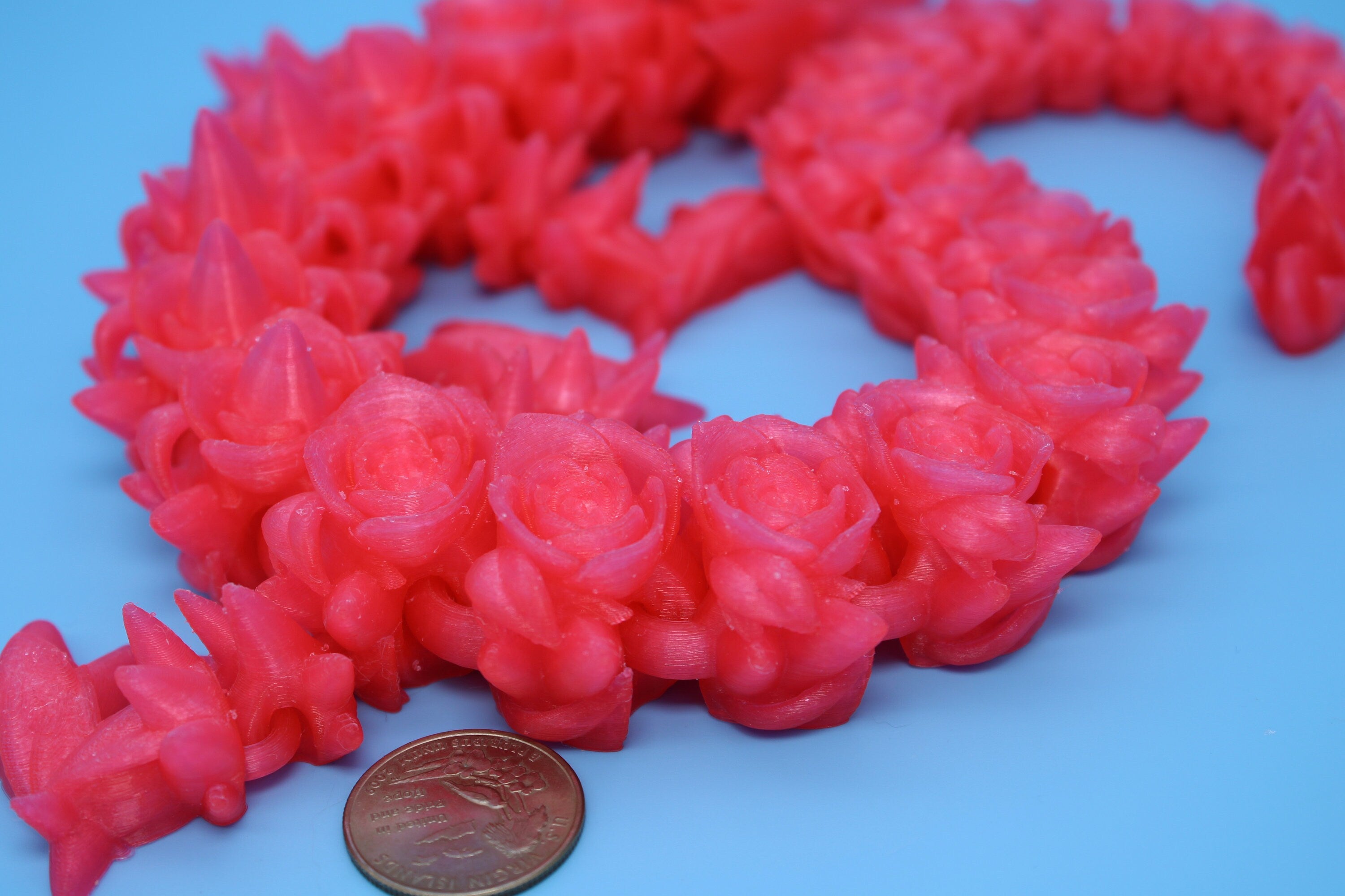 Rose Dragon | 3D Printed Fidget | Flexi Toy | Adult Fidget Toy | Sensory Toy Dragon | 3d Printed Art / Toys. 21 in.