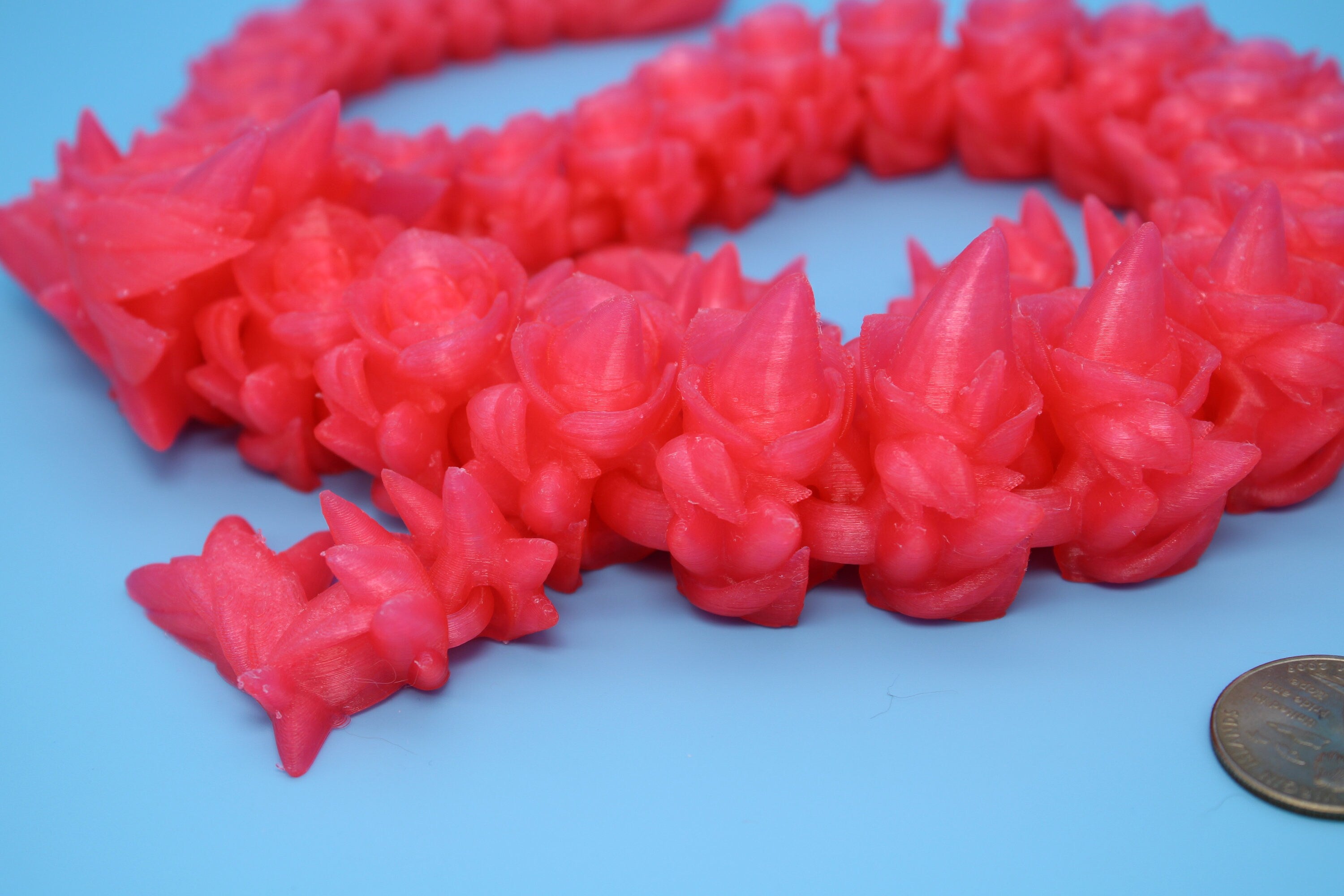 Rose Dragon | 3D Printed Fidget | Flexi Toy | Adult Fidget Toy | Sensory Toy Dragon | 3d Printed Art / Toys. 21 in.