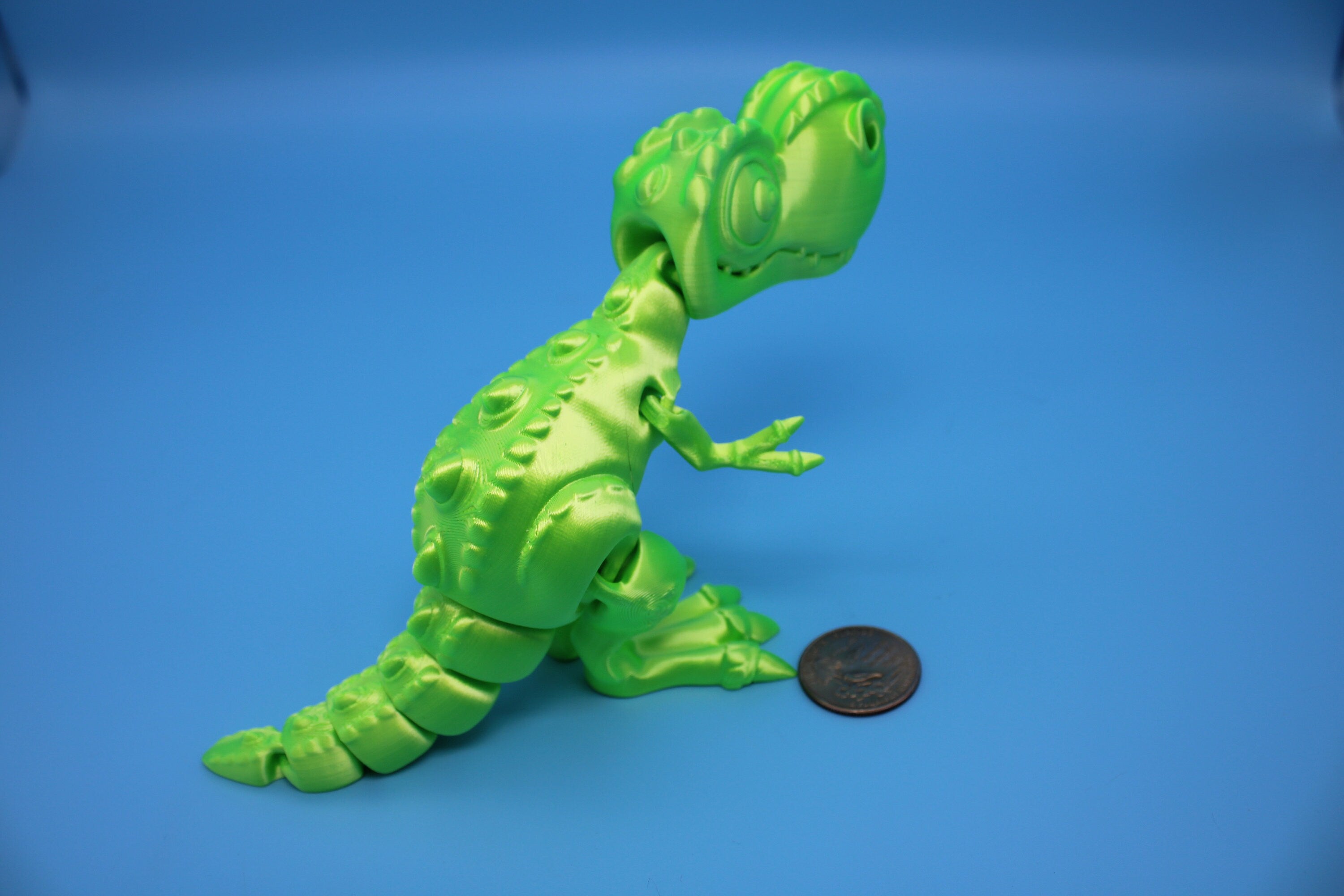 Flexi T-Rex -Green | Articulating | 3D Printed | Tyrannosaurus | Super Cute Dinosaur.