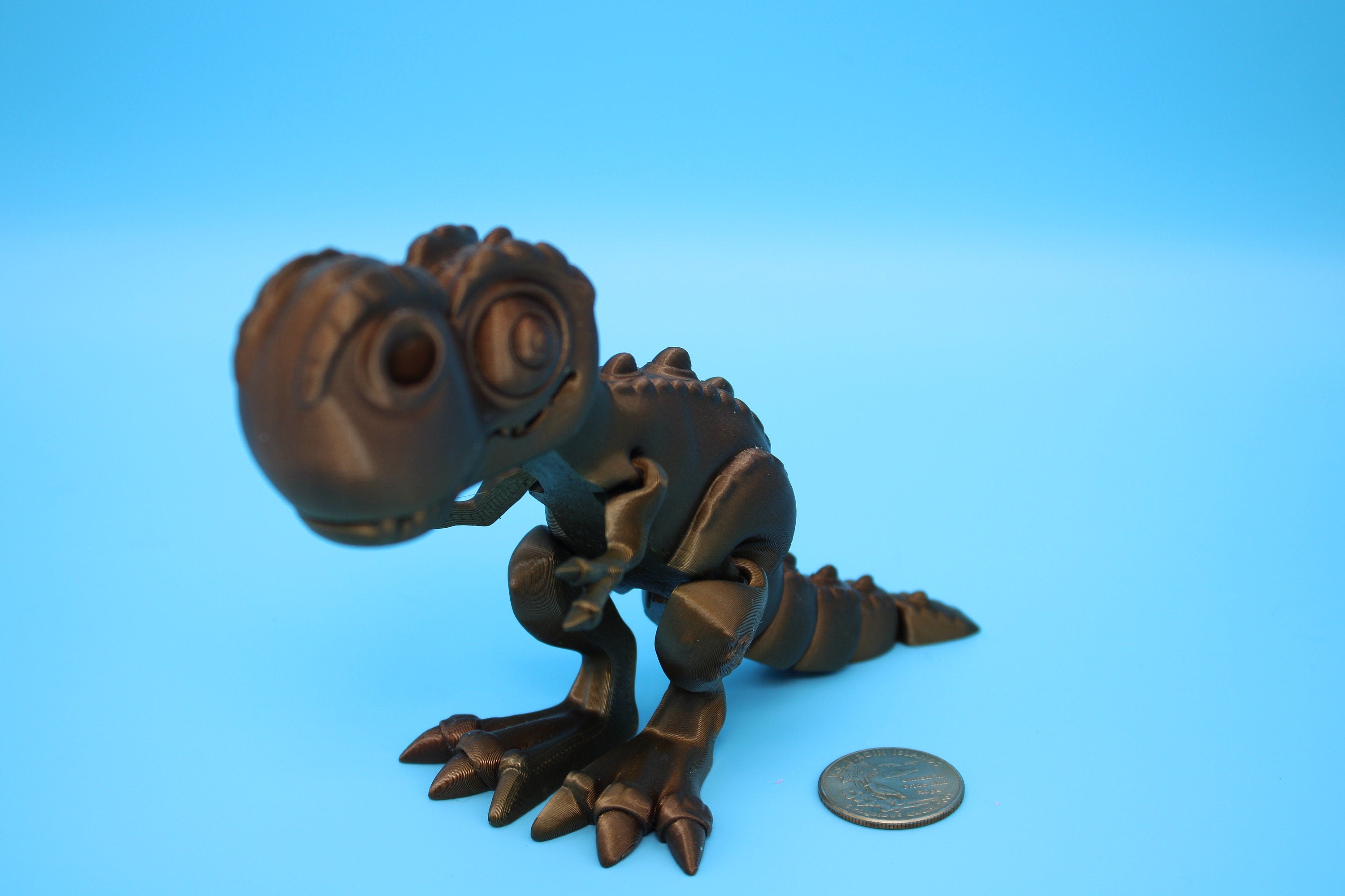 Flexi T-Rex -Brown | Articulating | 3D Printed | Tyrannosaurus | Super Cute Dinosaur.