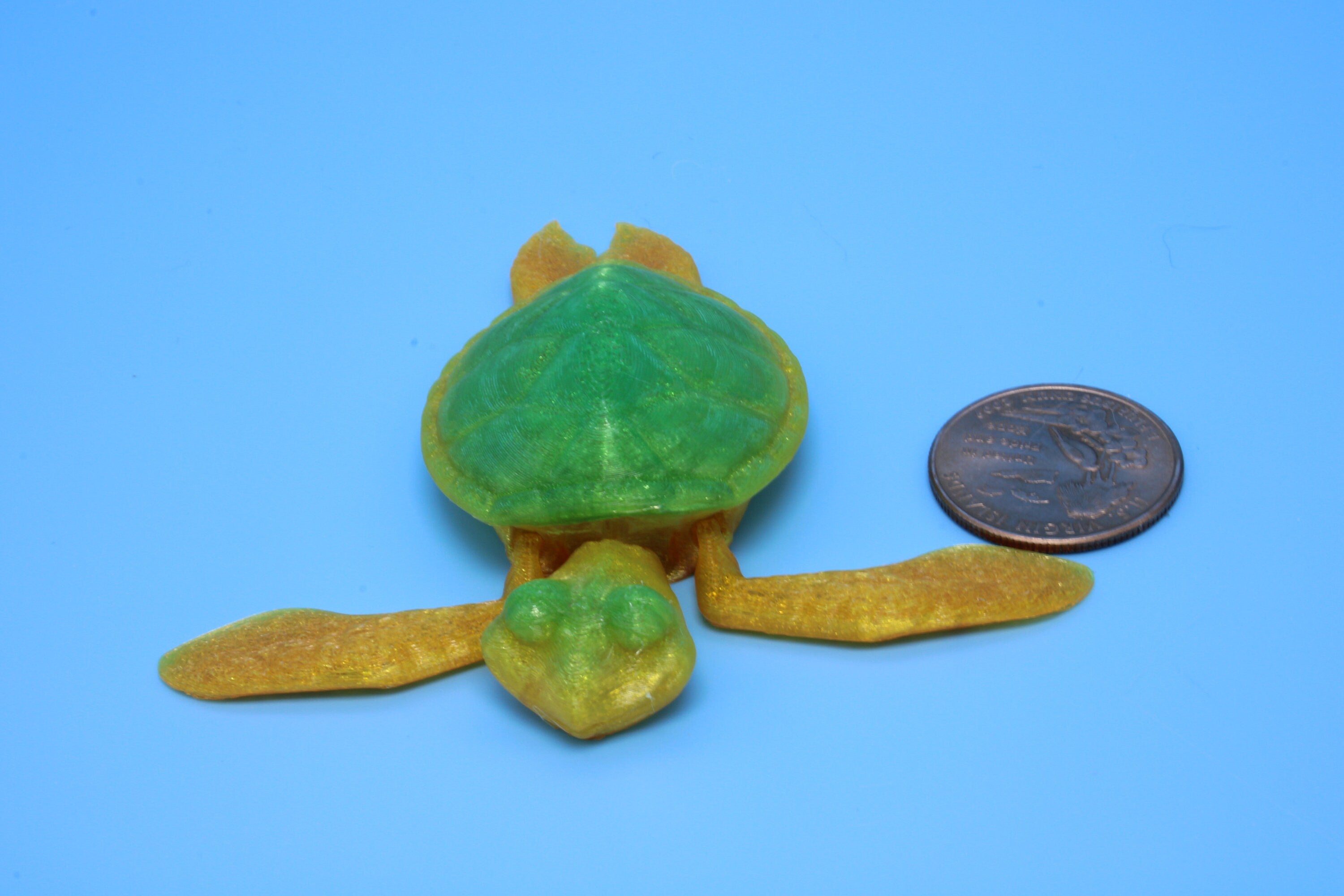Turtle- Green & Yellow | Miniature | Cute Flexi Toy | Articulating Turtle | 3D printed 3 in.