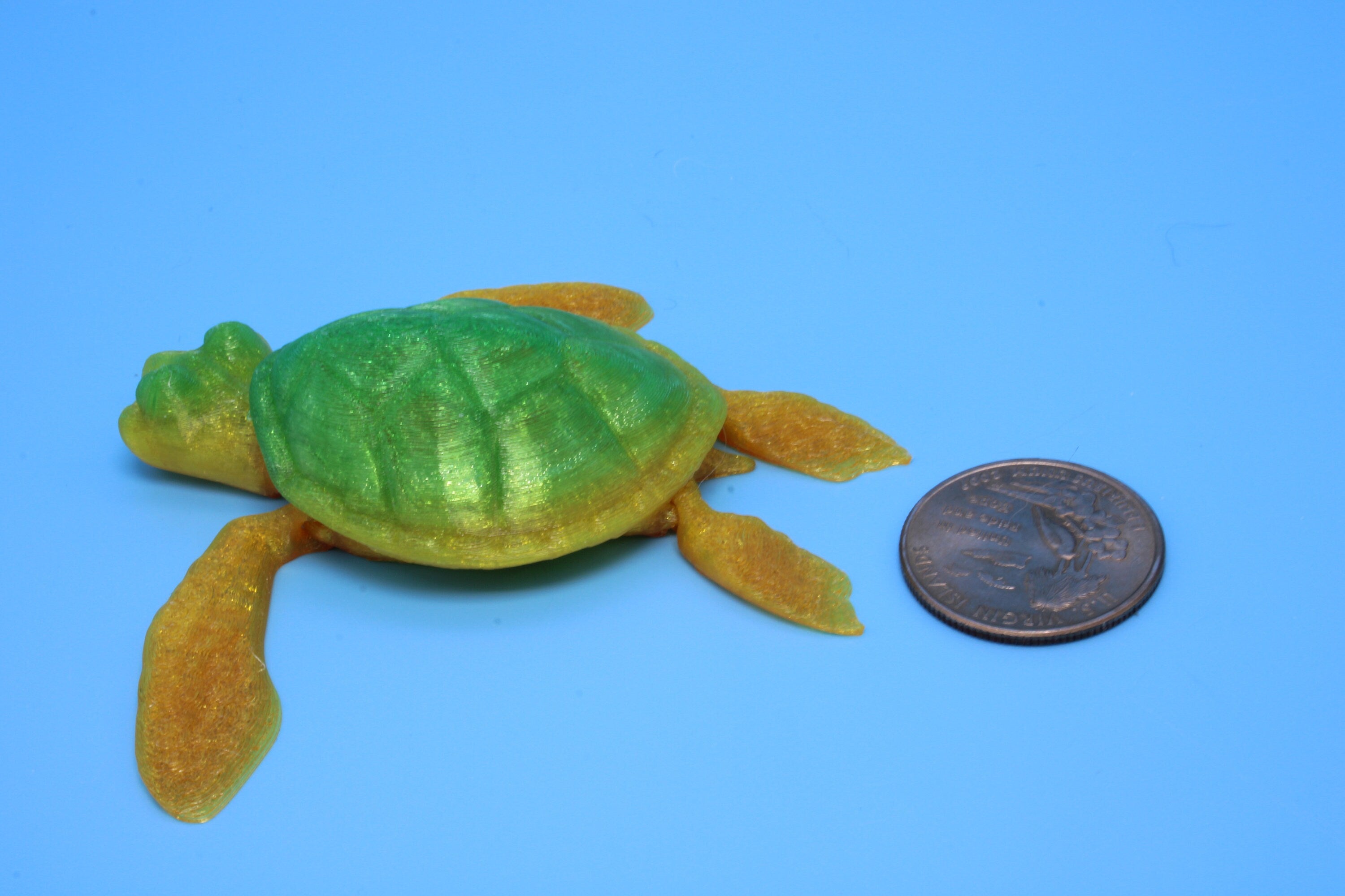 Turtle- Green & Yellow | Miniature | Cute Flexi Toy | Articulating Turtle | 3D printed 3 in.