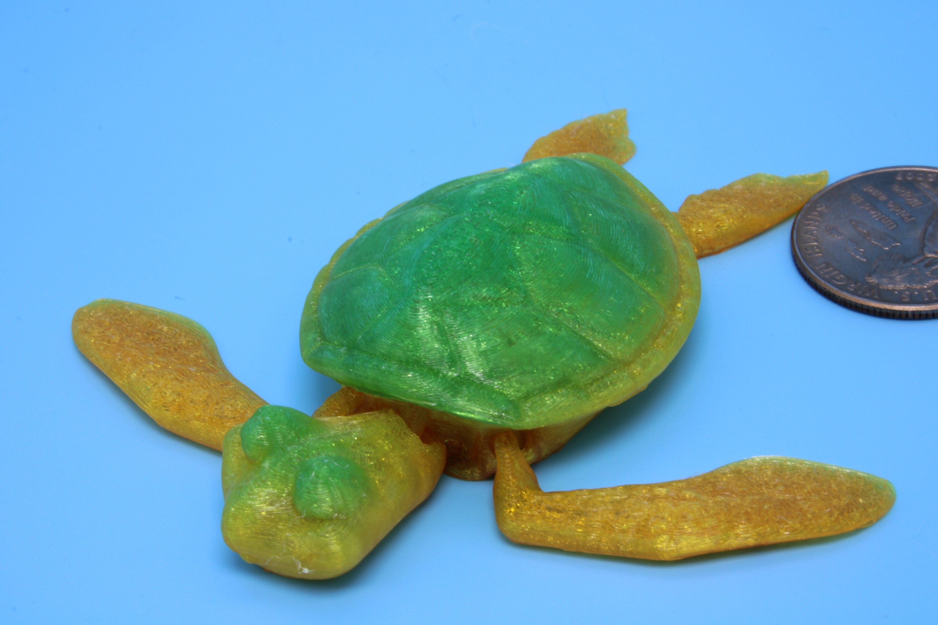 Turtle- Green & Yellow | Miniature | Cute Flexi Toy | Articulating Turtle | 3D printed 3 in.