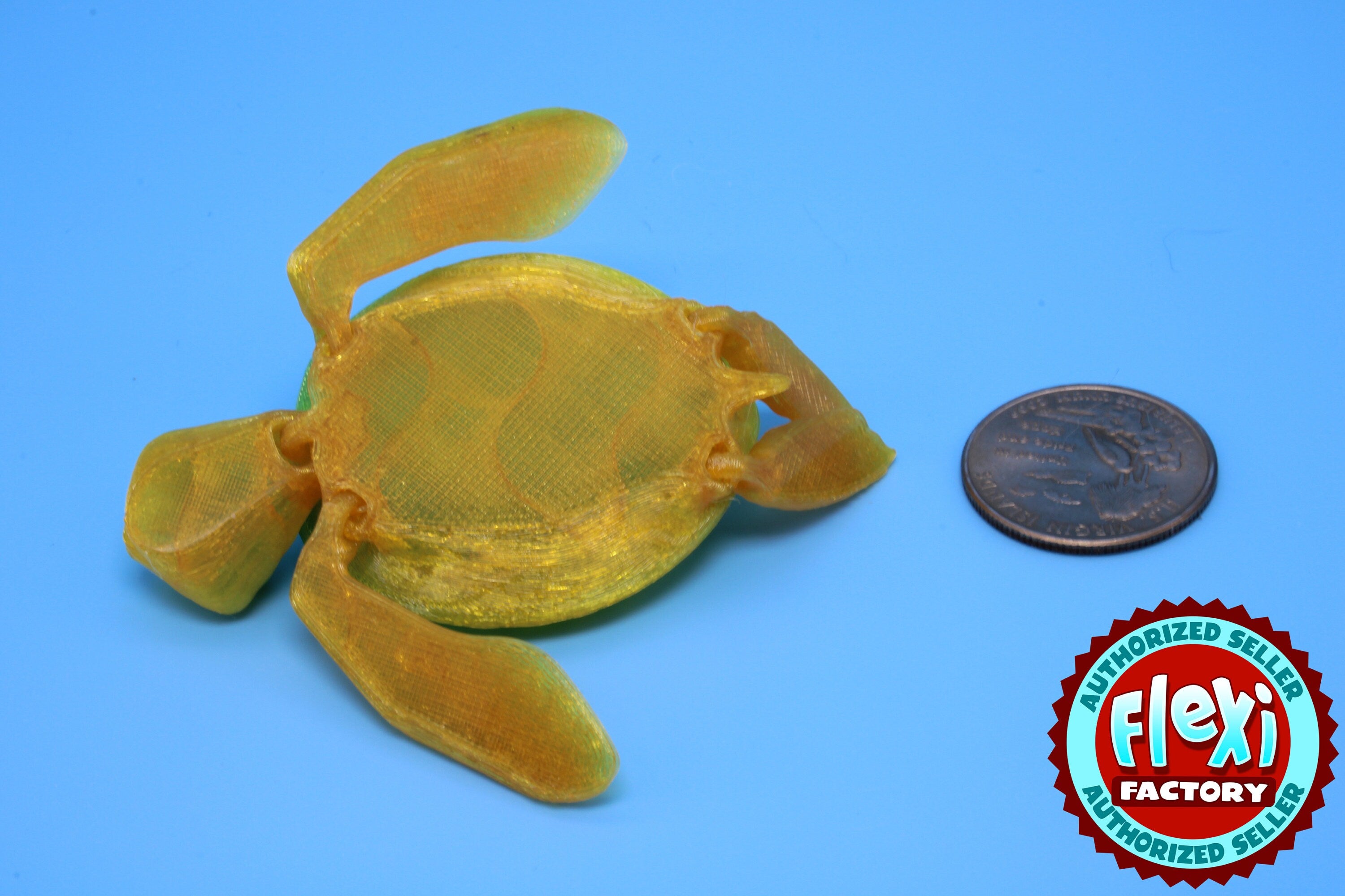 Turtle- Green & Yellow | Miniature | Cute Flexi Toy | Articulating Turtle | 3D printed 3 in.