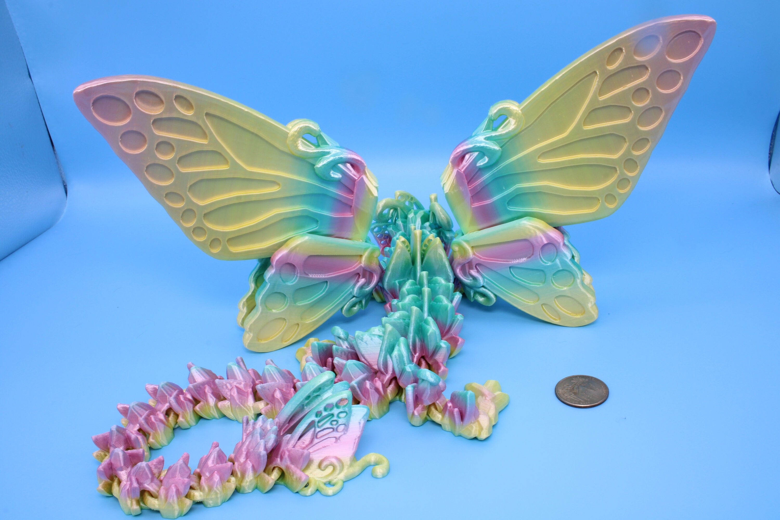 Butterfly Wing Dragon | Rainbow | Butterfly Wing Dragon | 3D printed | Articulating Dragon | Fidget Toy | Flexi Toy | 18 in