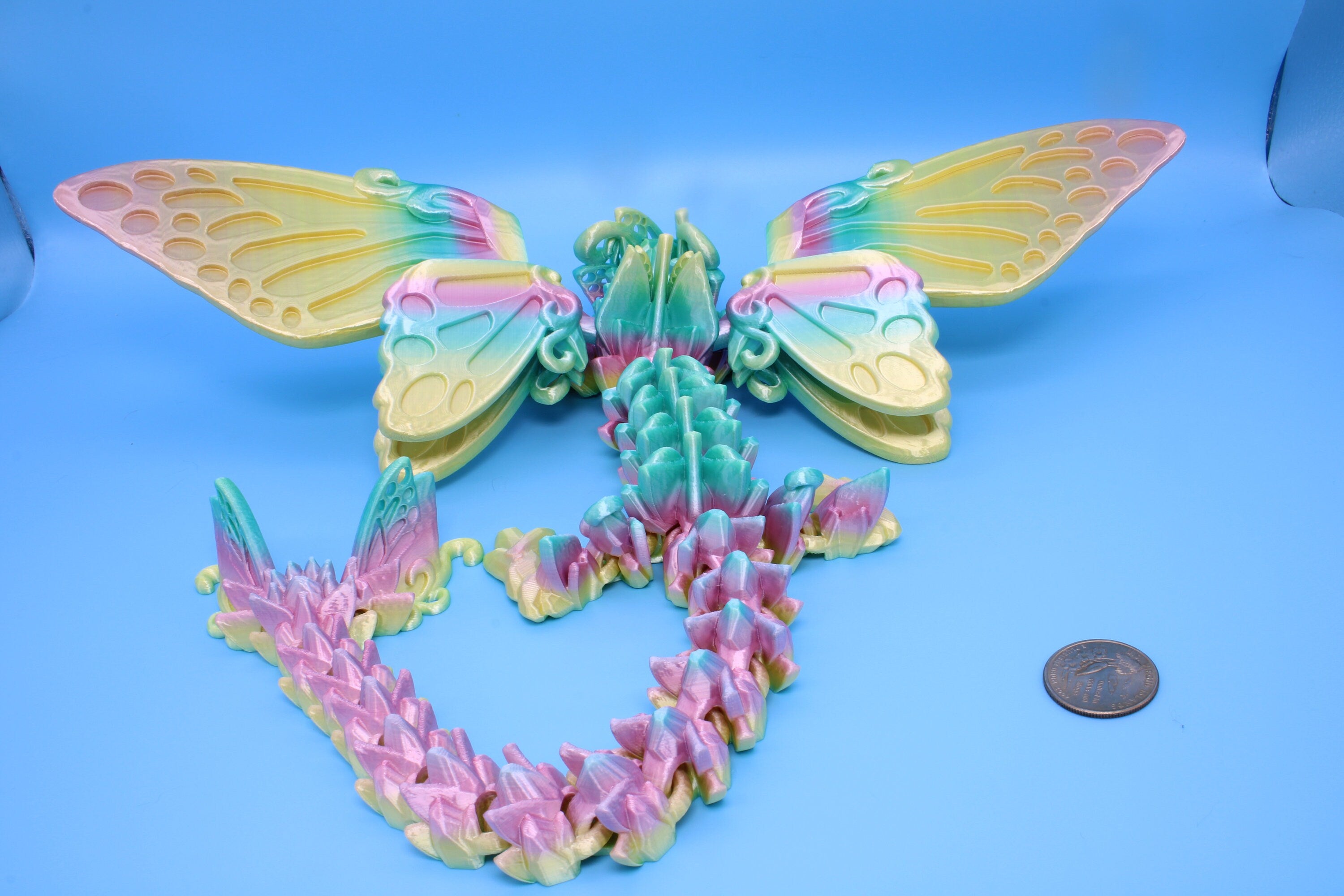 Butterfly Wing Dragon | Rainbow | Butterfly Wing Dragon | 3D printed | Articulating Dragon | Fidget Toy | Flexi Toy | 18 in