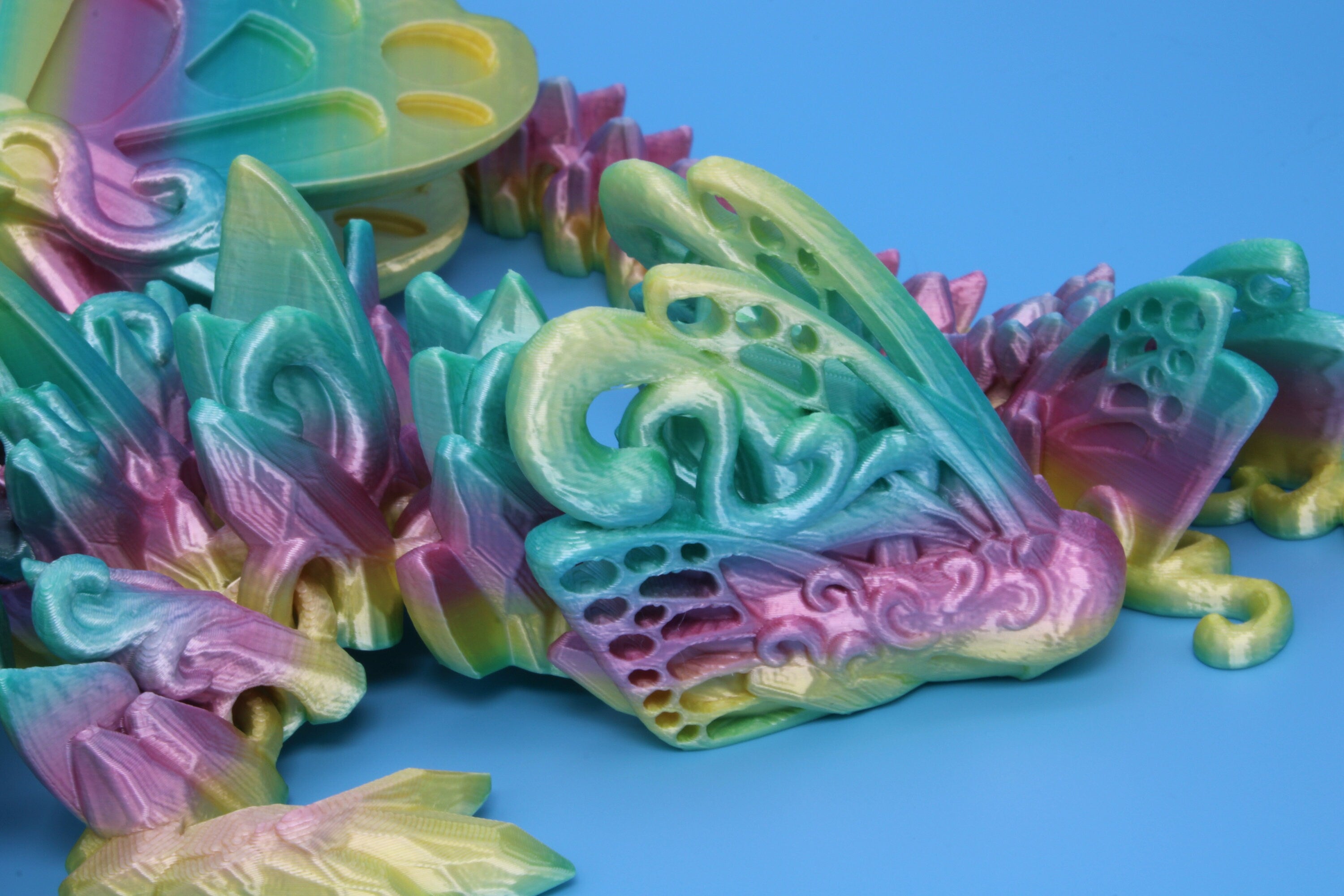 Butterfly Wing Dragon | Rainbow | Butterfly Wing Dragon | 3D printed | Articulating Dragon | Fidget Toy | Flexi Toy | 18 in