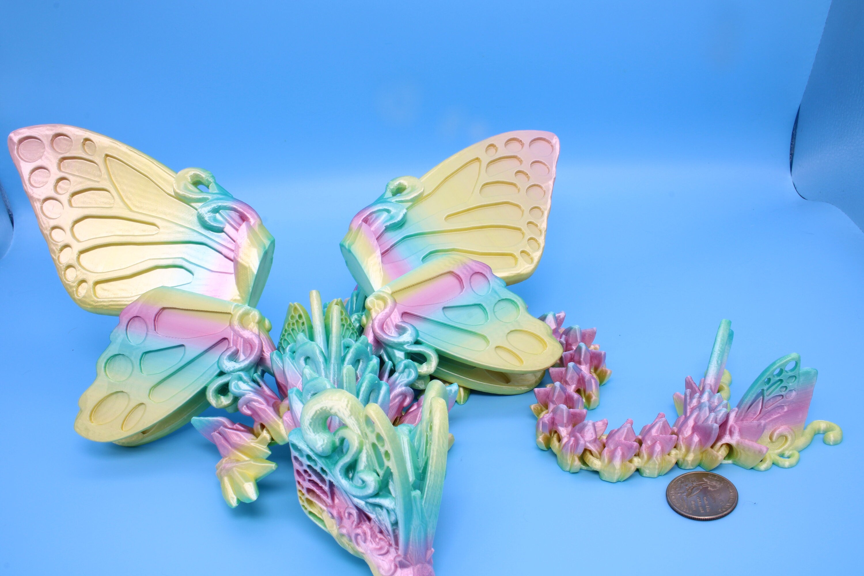 Butterfly Wing Dragon | Rainbow | Butterfly Wing Dragon | 3D printed | Articulating Dragon | Fidget Toy | Flexi Toy | 18 in