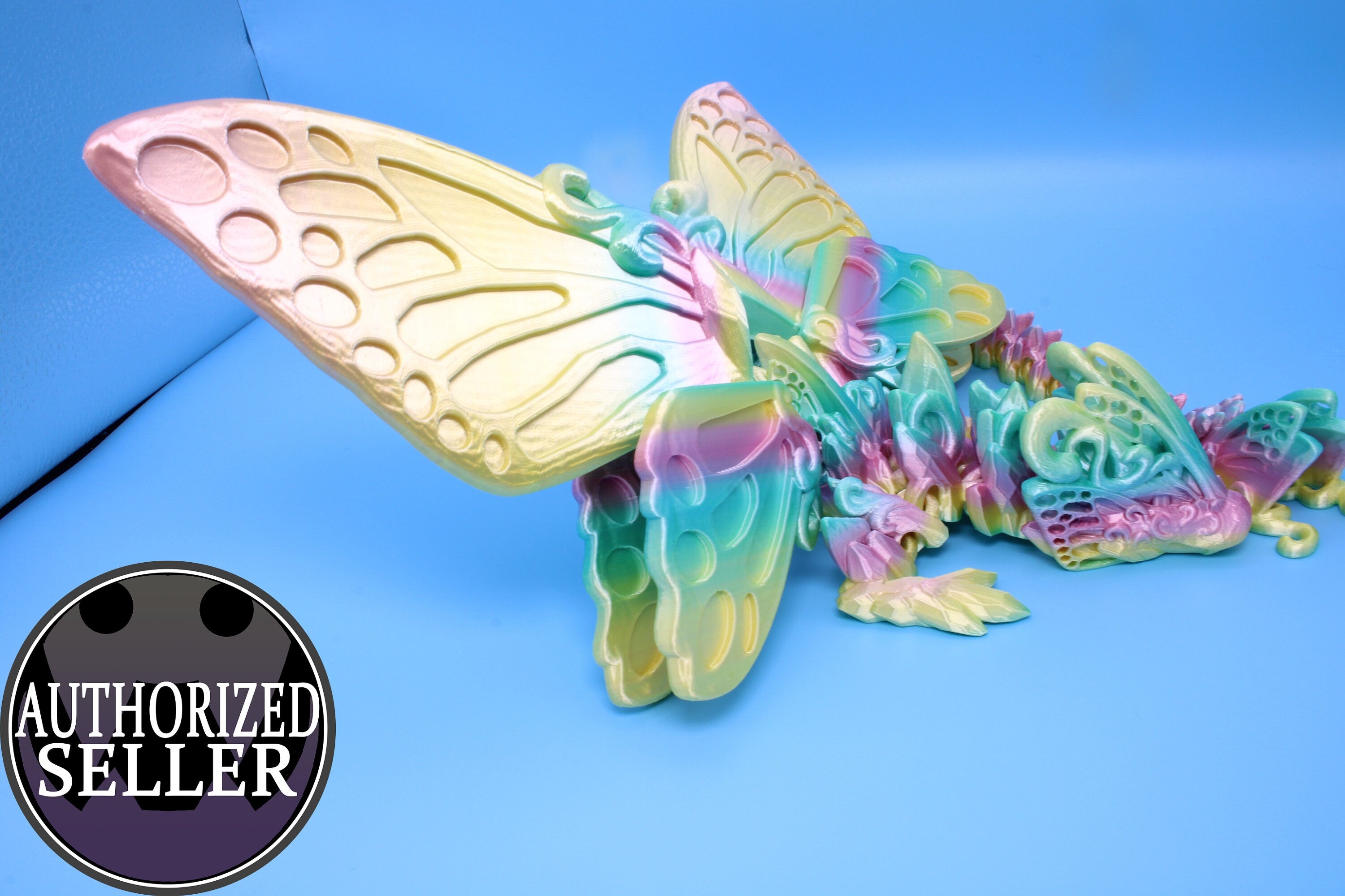 Butterfly Wing Dragon | Rainbow | Butterfly Wing Dragon | 3D printed | Articulating Dragon | Fidget Toy | Flexi Toy | 18 in