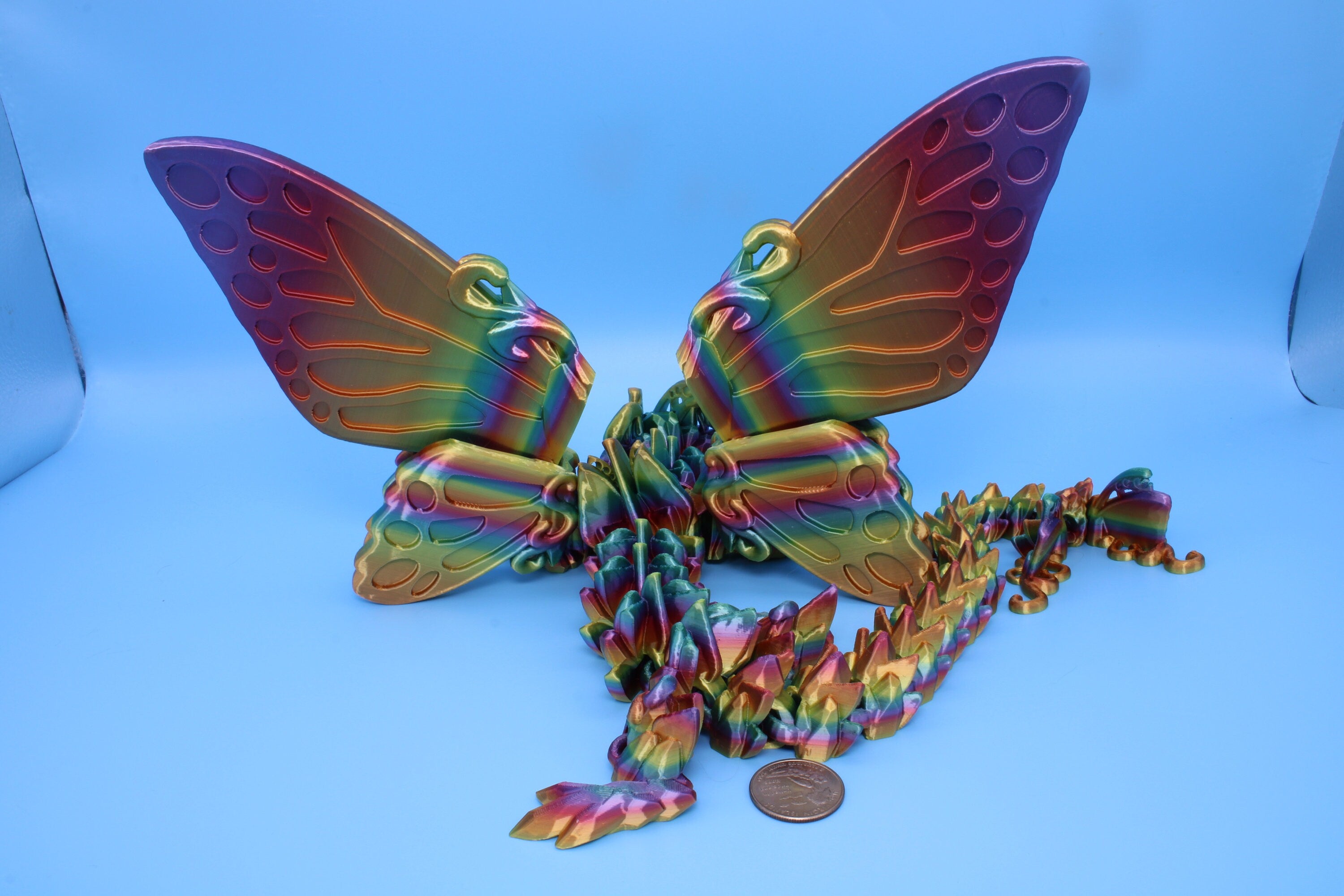 Butterfly Wing Dragon | Rainbow | Butterfly Wing Dragon | 3D printed | Articulating Dragon | Fidget Toy | Flexi Toy | 18 in