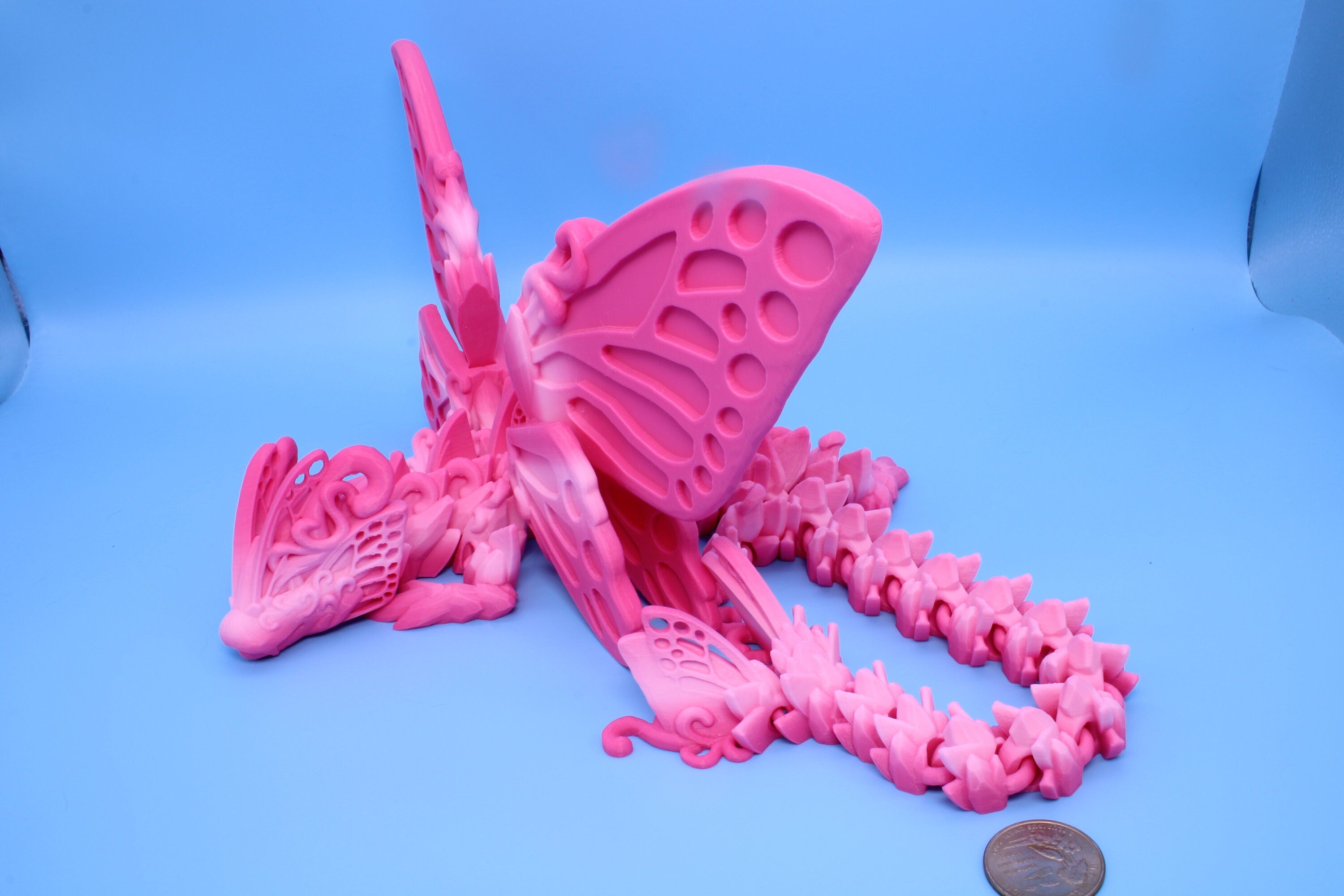 Butterfly Wing Dragon | Pink | Butterfly Wing Dragon | 3D printed | Articulating Dragon | Fidget Toy | Flexi Toy | 18 in