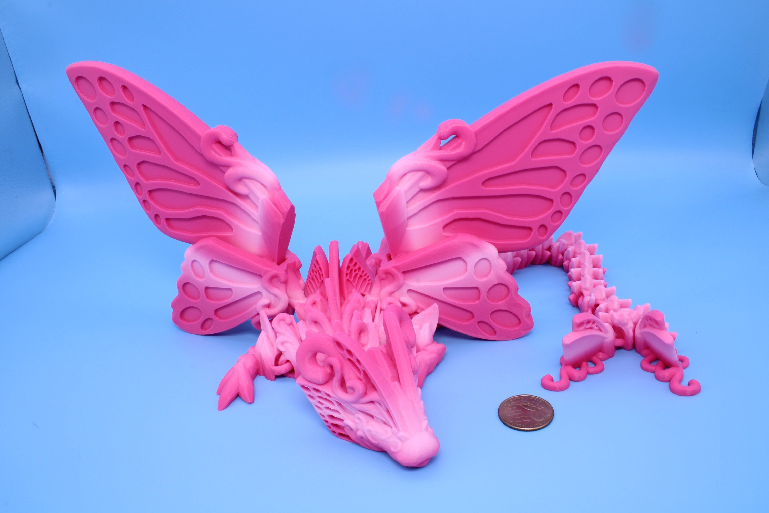 Butterfly Wing Dragon | Pink | Butterfly Wing Dragon | 3D printed | Articulating Dragon | Fidget Toy | Flexi Toy | 18 in