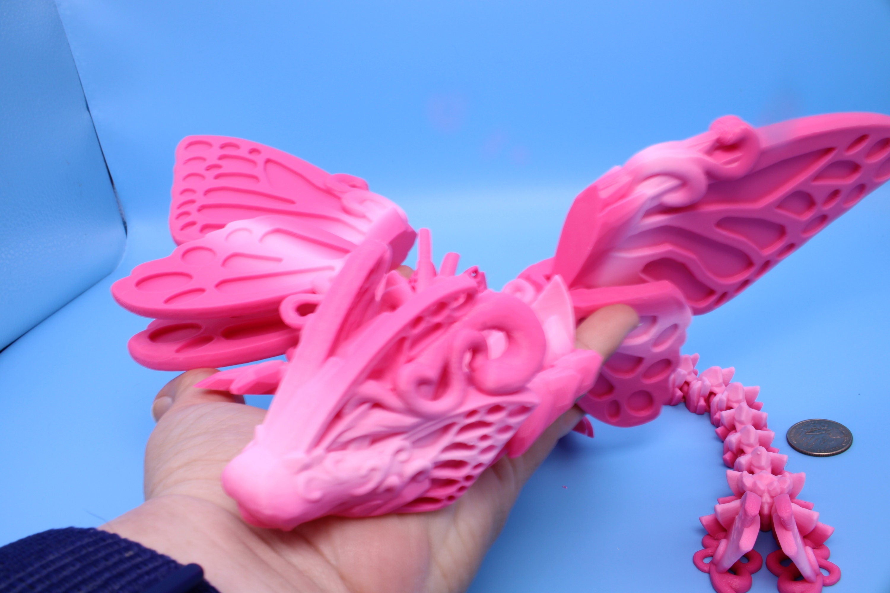 Butterfly Wing Dragon | Pink | Butterfly Wing Dragon | 3D printed | Articulating Dragon | Fidget Toy | Flexi Toy | 18 in