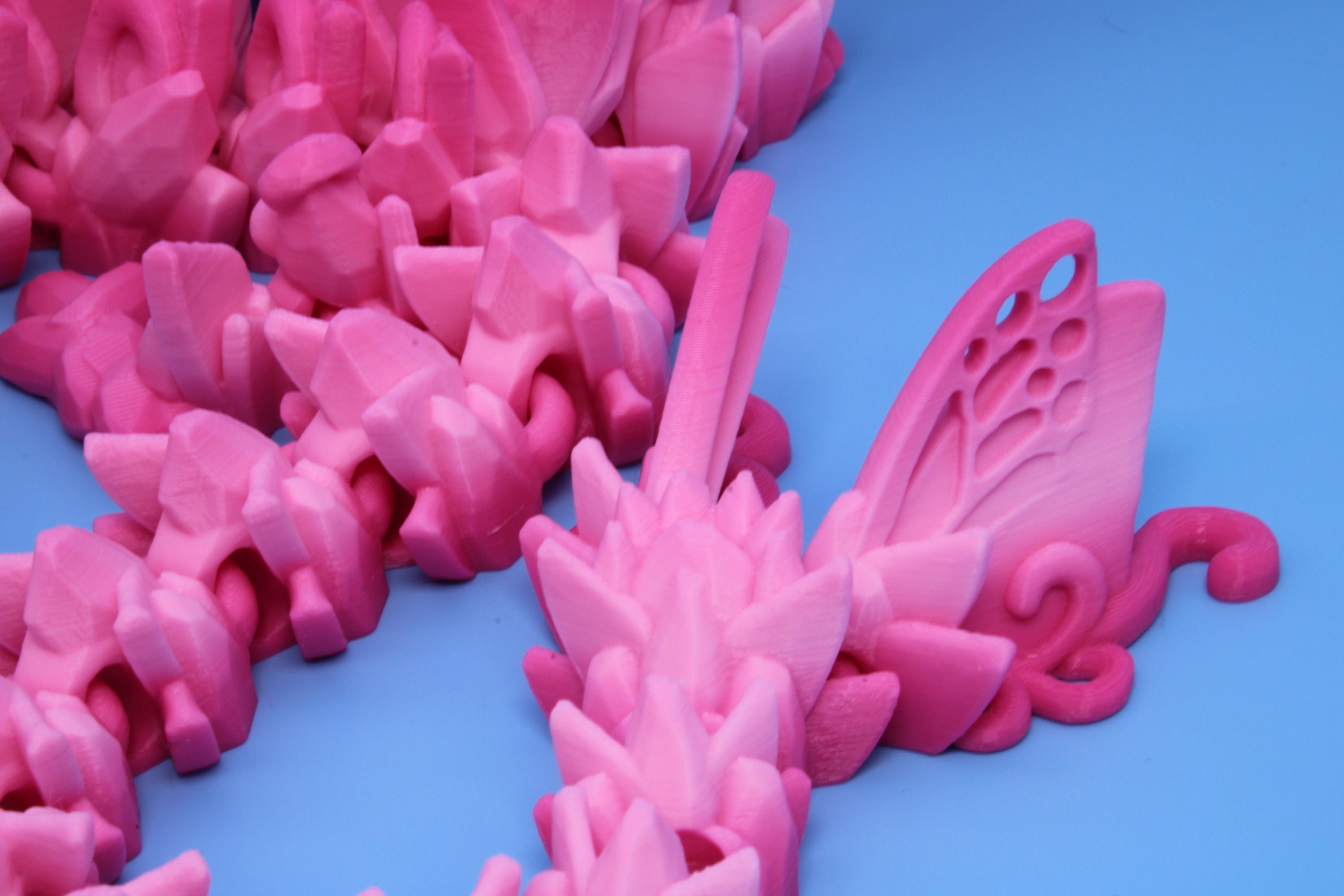 Butterfly Wing Dragon | Pink | Butterfly Wing Dragon | 3D printed | Articulating Dragon | Fidget Toy | Flexi Toy | 18 in