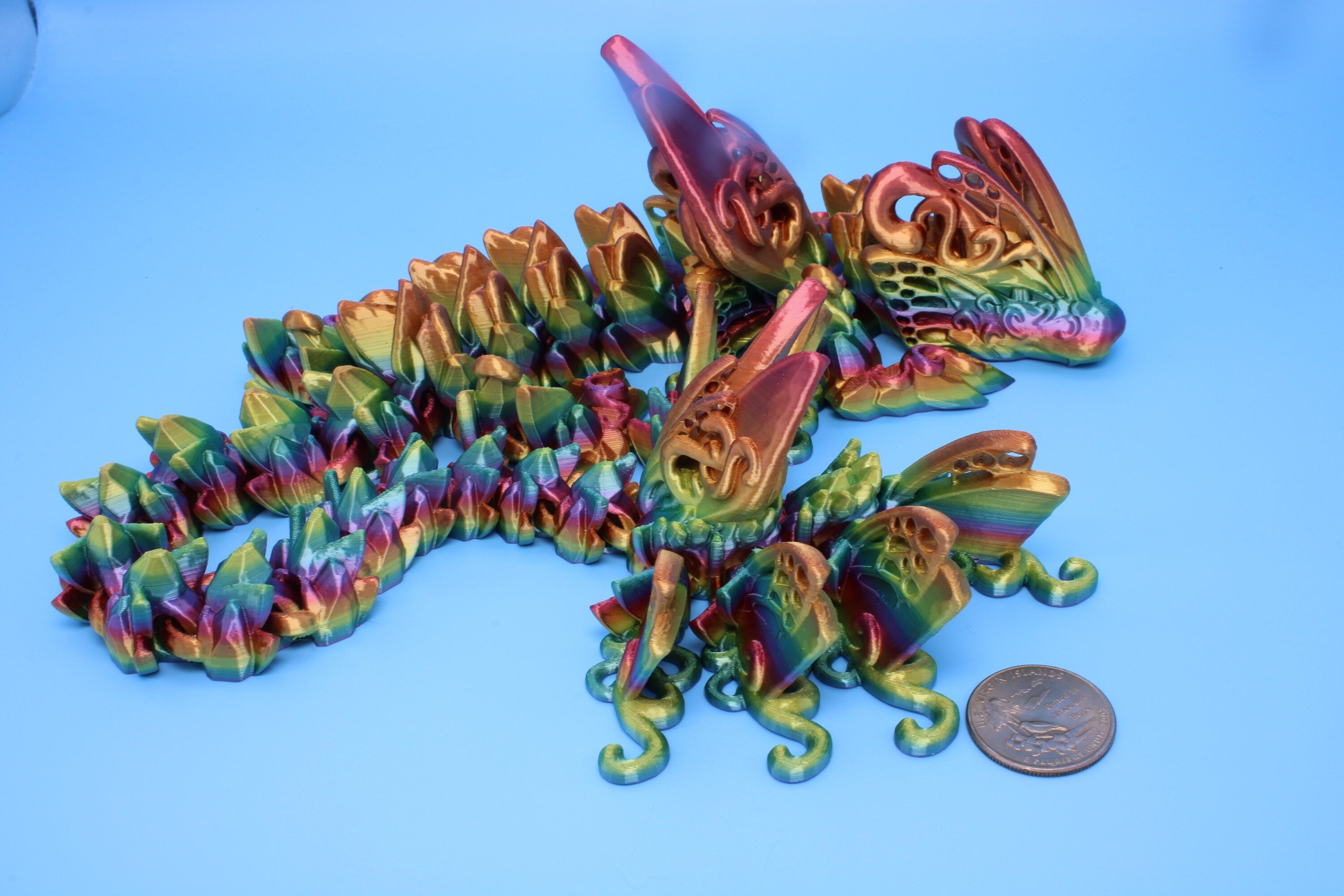 Butterfly Dragon - Rainbow | Butterfly Dragon | 3D printed | Articulating Dragon | Fidget Toy | Flexi Toy | 20 in